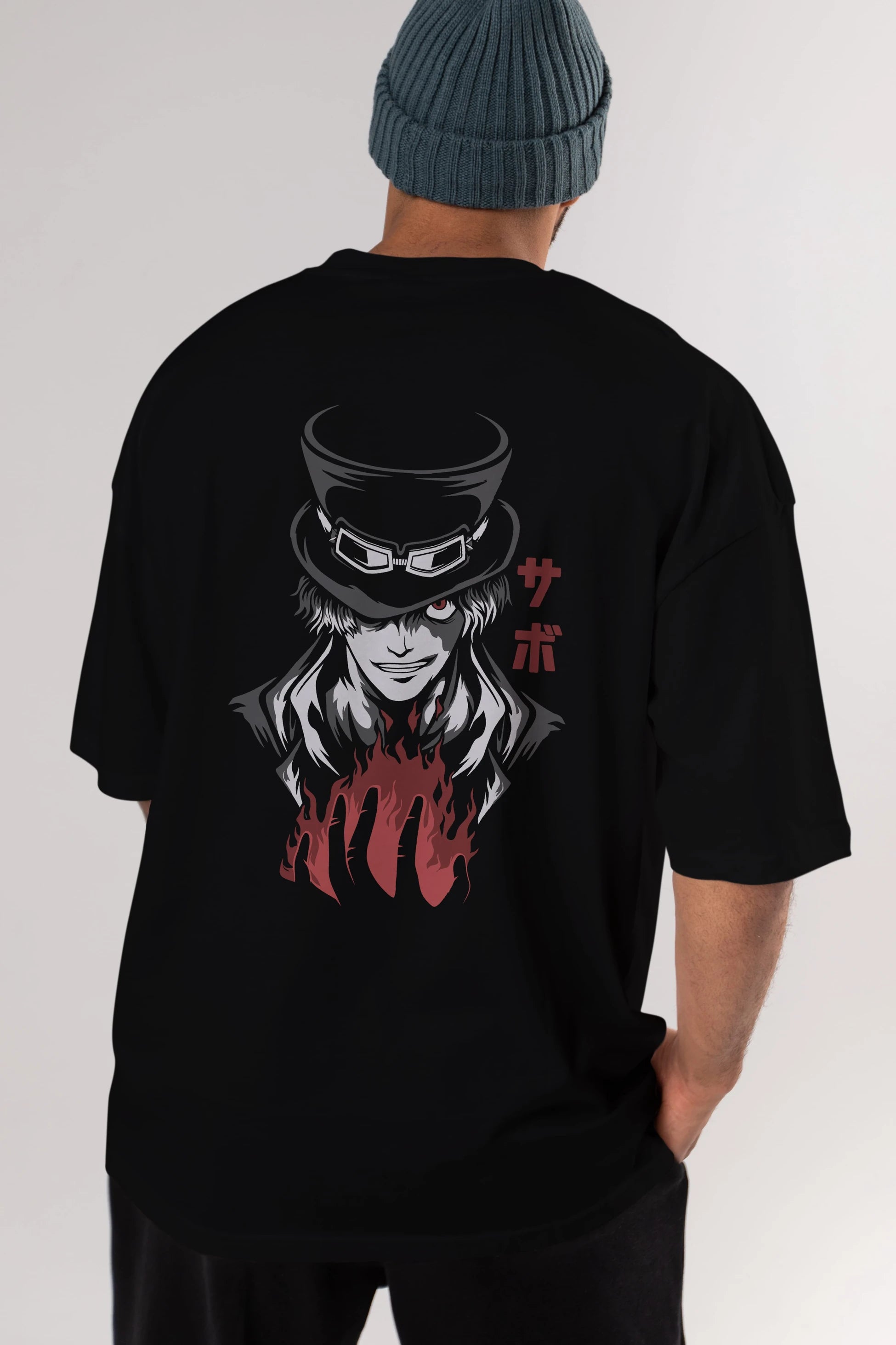 SaboOnePiece Anime Arka Baskılı Oversize t-shirt Erkek Kadın Unisex