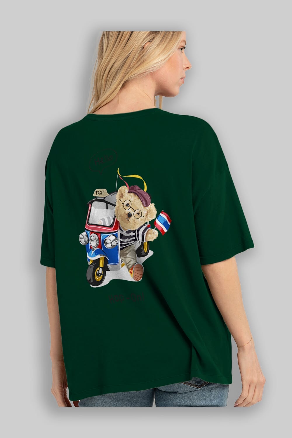 Teddy Bear Hop-On Arka Baskılı Oversize t-shirt Erkek Kadın Unisex %100 Pamuk