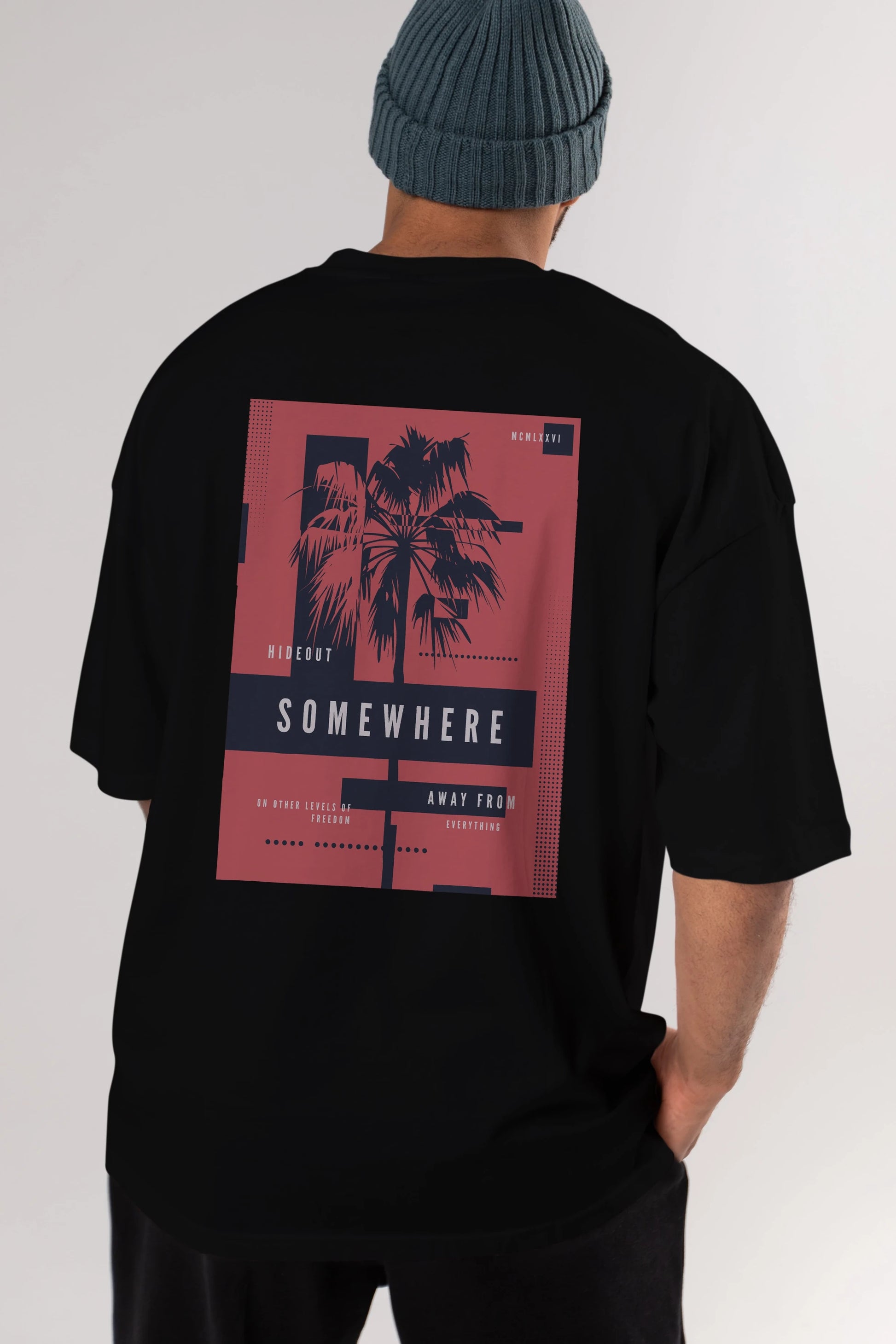 Hideout Somewhere Arka Baskılı Oversize t-shirt Erkek Kadın Unisex