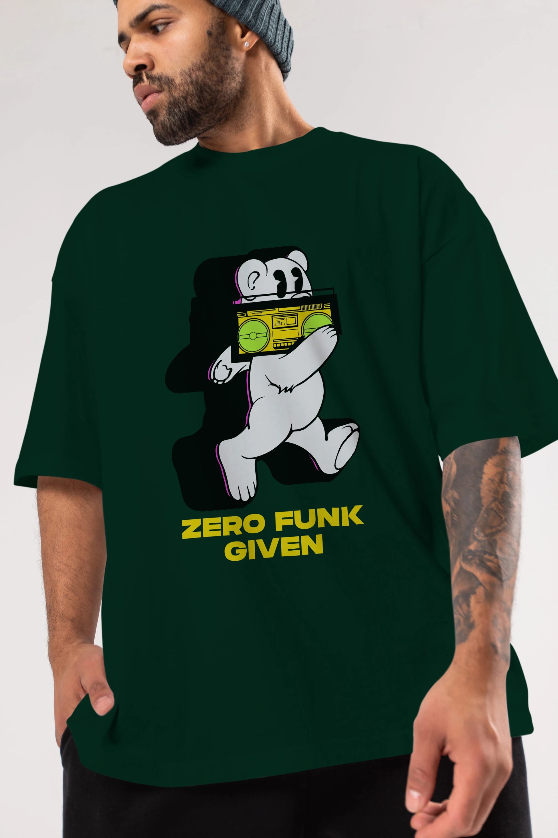 Zero Funk Given Bear Ön Baskılı Oversize t-shirt Erkek Kadın Unisex