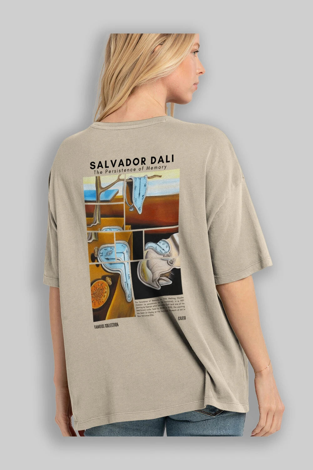 Salvador Dali Arka Baskılı Oversize t-shirt Erkek Kadın Bisiklet Yaka Pamuk tişort