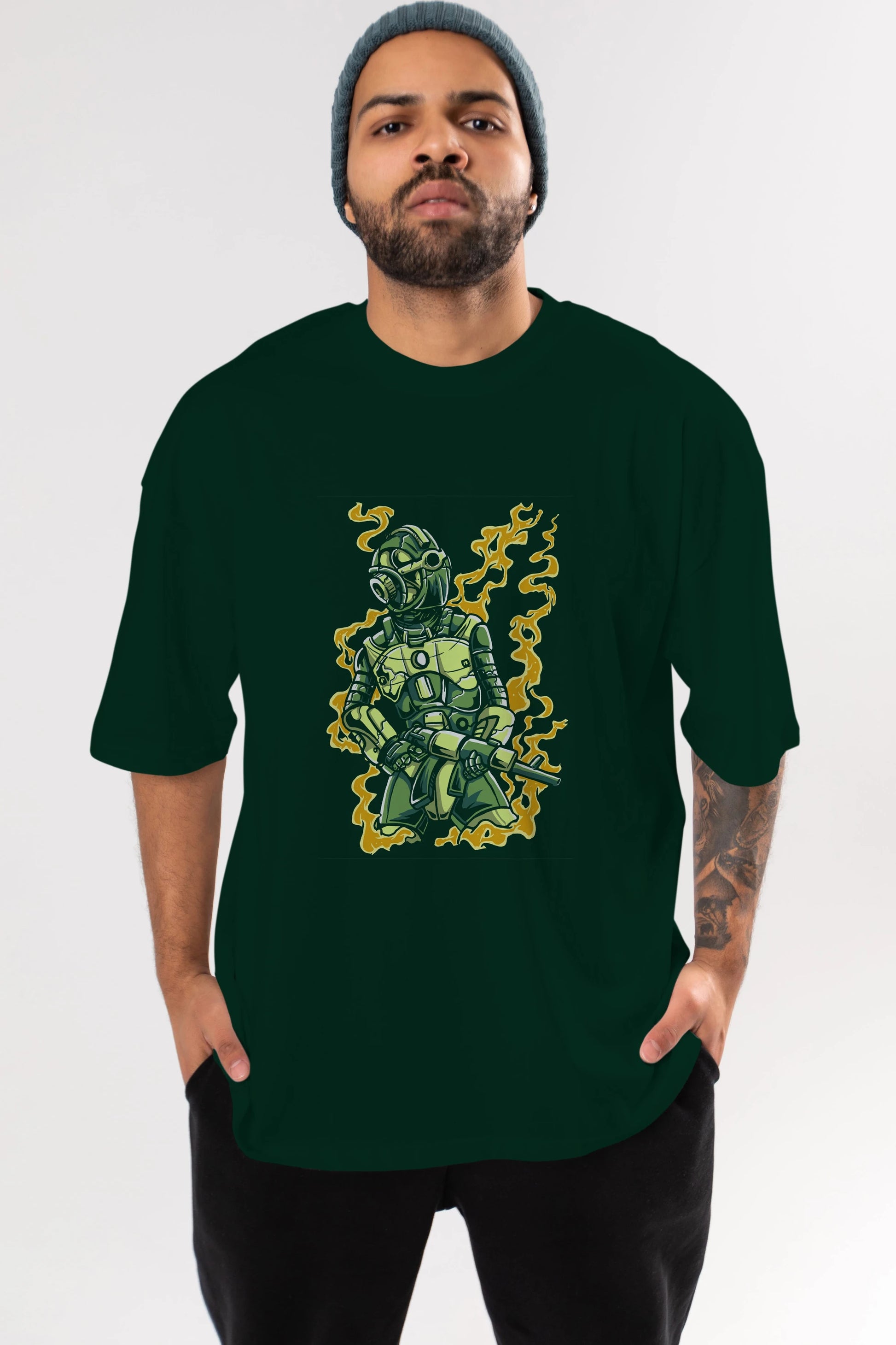 Robot Soldier Ön Baskılı Oversize t-shirt Erkek Kadın Unisex %100 Pamuk tişort