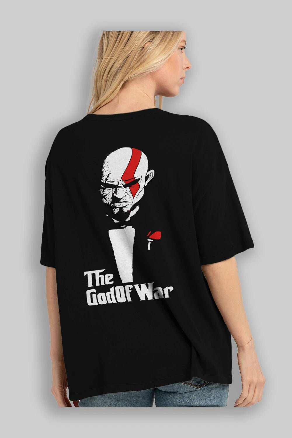 The God of War Arka Baskılı Oversize t-shirt Erkek Kadın Unisex %100 Pamuk Bisiklet Yaka tişort