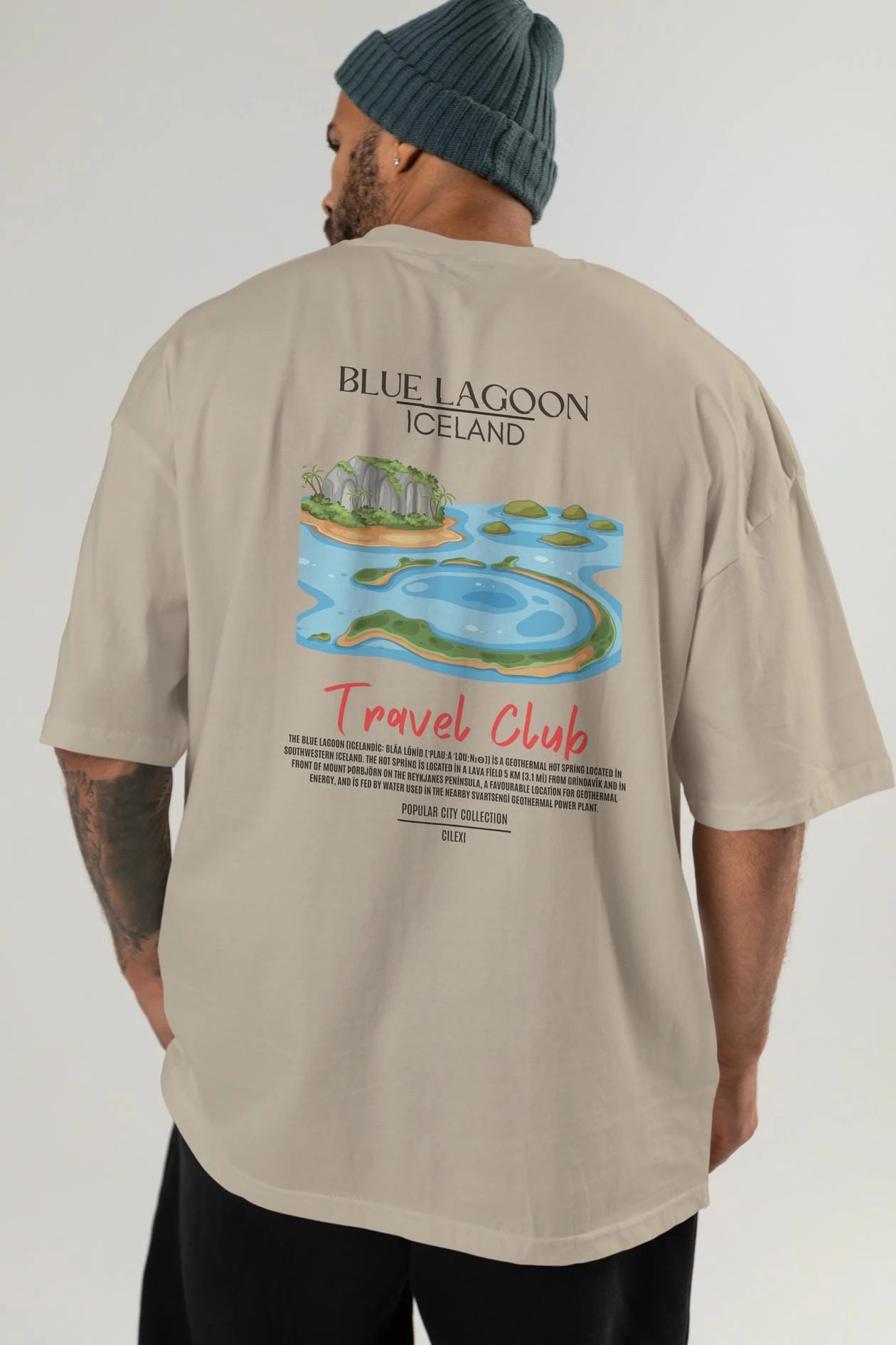 Blue Lagoon İceland Arka Baskılı Oversize t-shirt Erkek Kadın Pamuk Bisiklet Yaka tişort