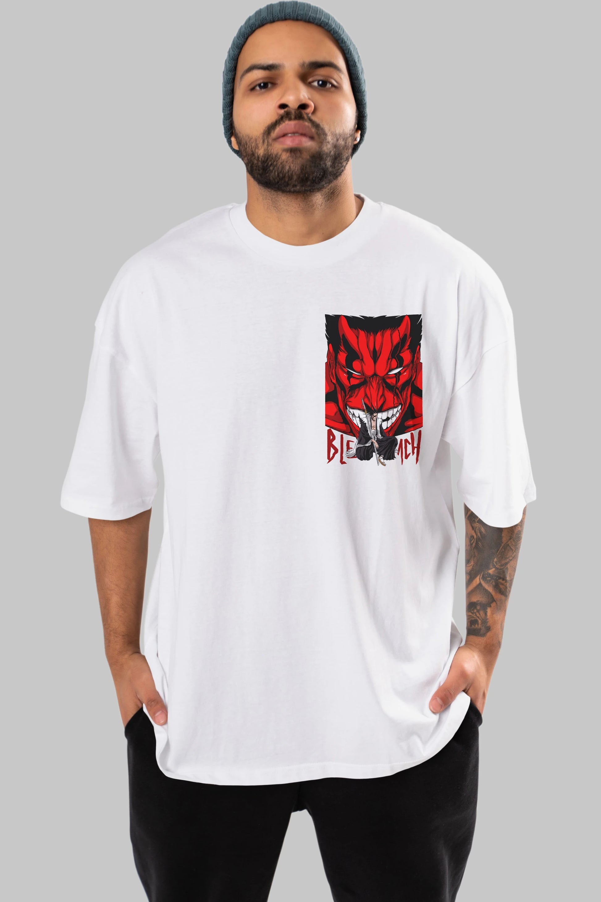 KENPACHI ZARAKI BLEACH Ön Sol Baskılı Oversize t-shirt Erkek Kadın Unisex %100 Pamuk Bisiklet Yaka tişort