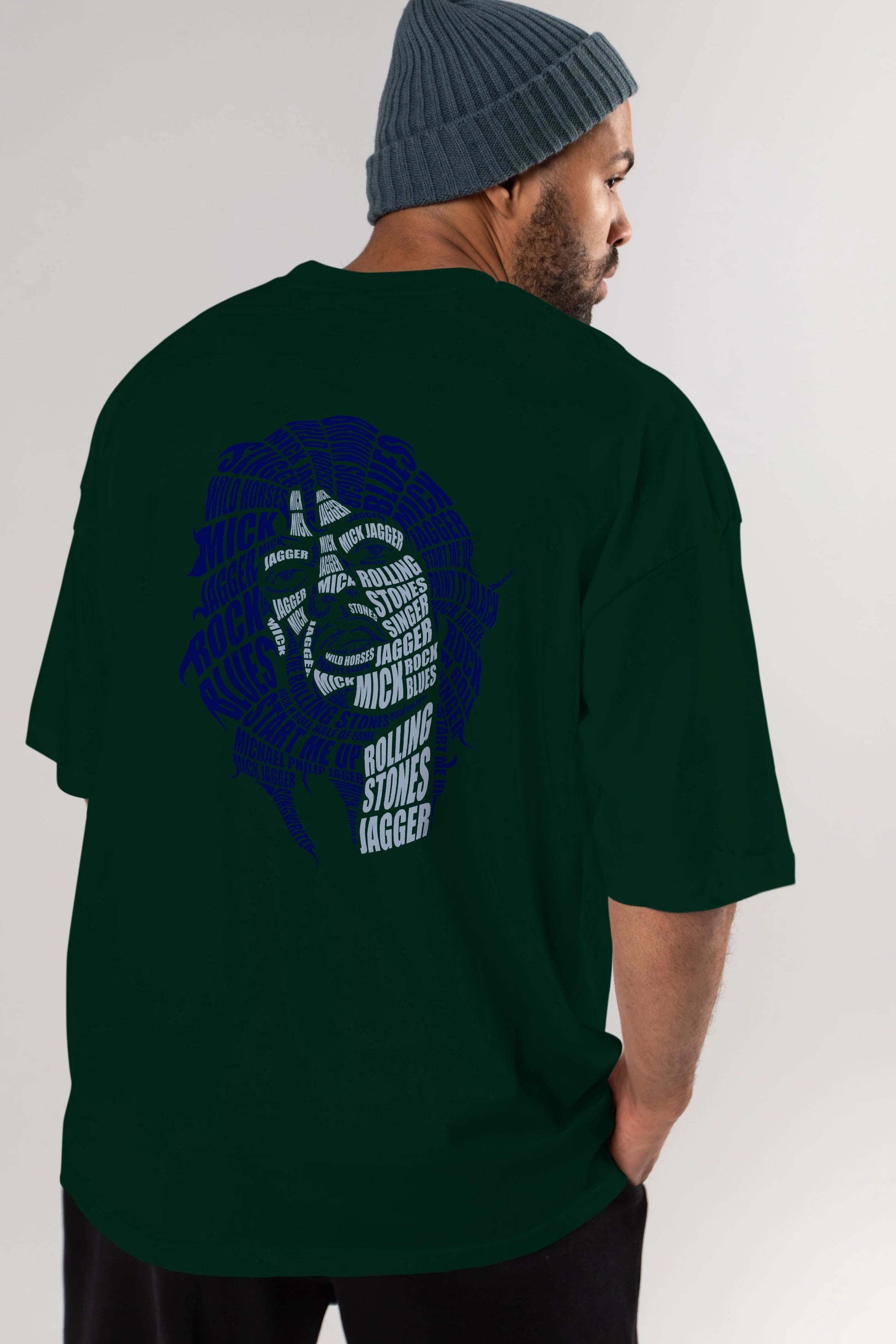 Mick Jagger Calligram Arka Baskılı Oversize t-shirt %100 pamuk Erkek Kadın Unisex