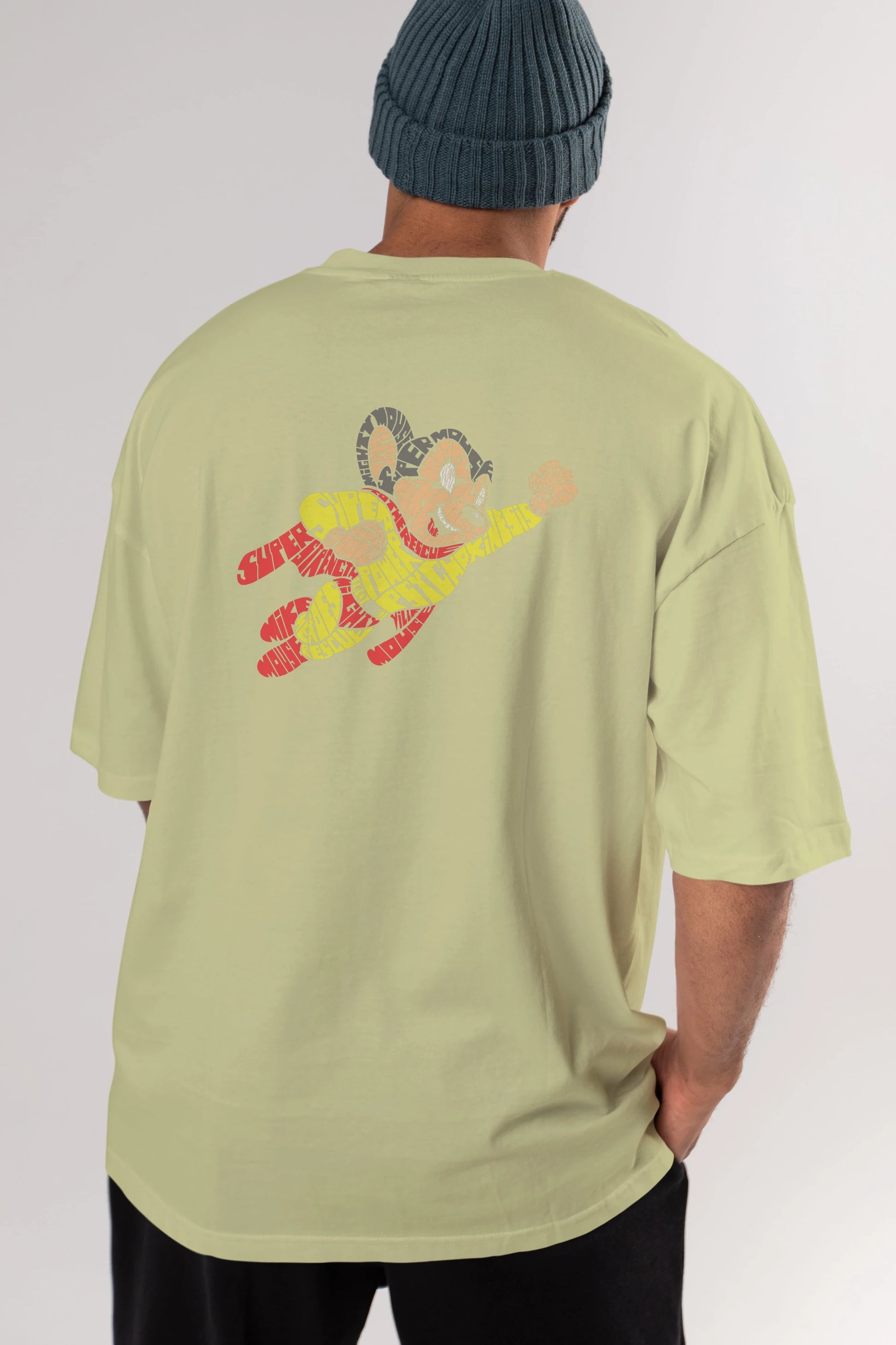 Mighty Mouse Arka Baskılı Oversize t-shirt %100 pamuk Erkek Kadın Unisex