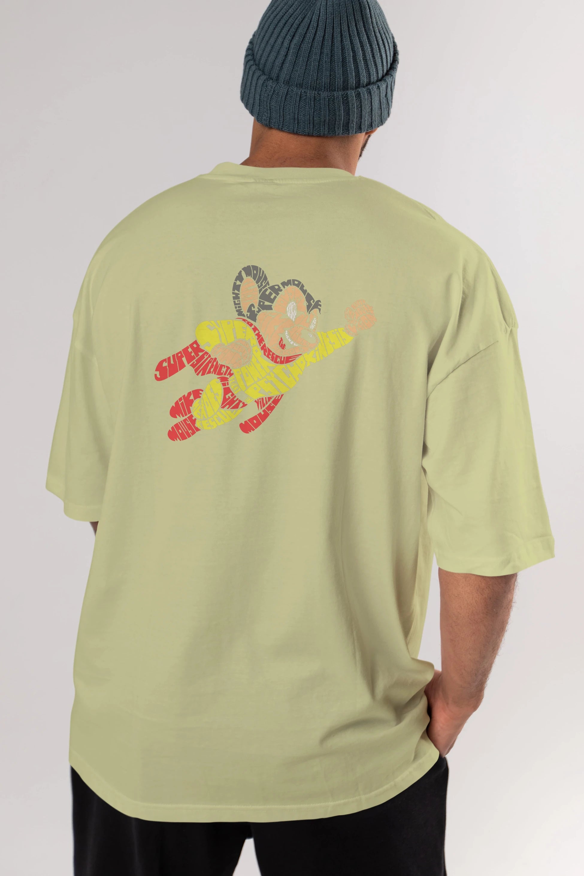 Mighty Mouse Arka Baskılı Oversize t-shirt %100 pamuk Erkek Kadın Unisex