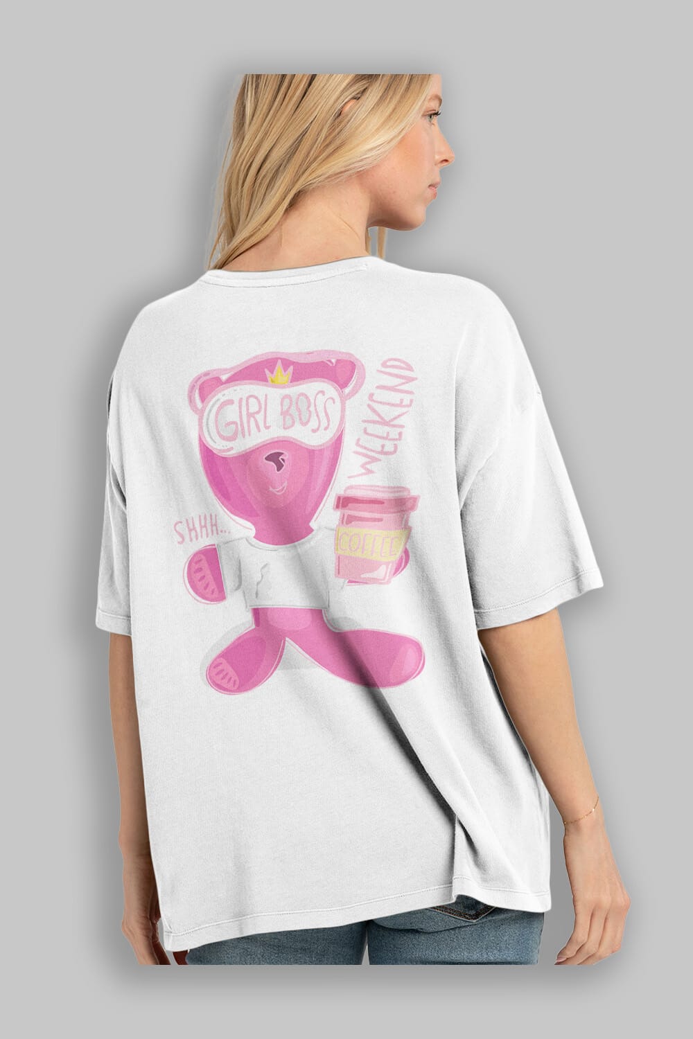 Girl Boss Bear Arka Baskılı Oversize t-shirt Erkek Kadın Unisex