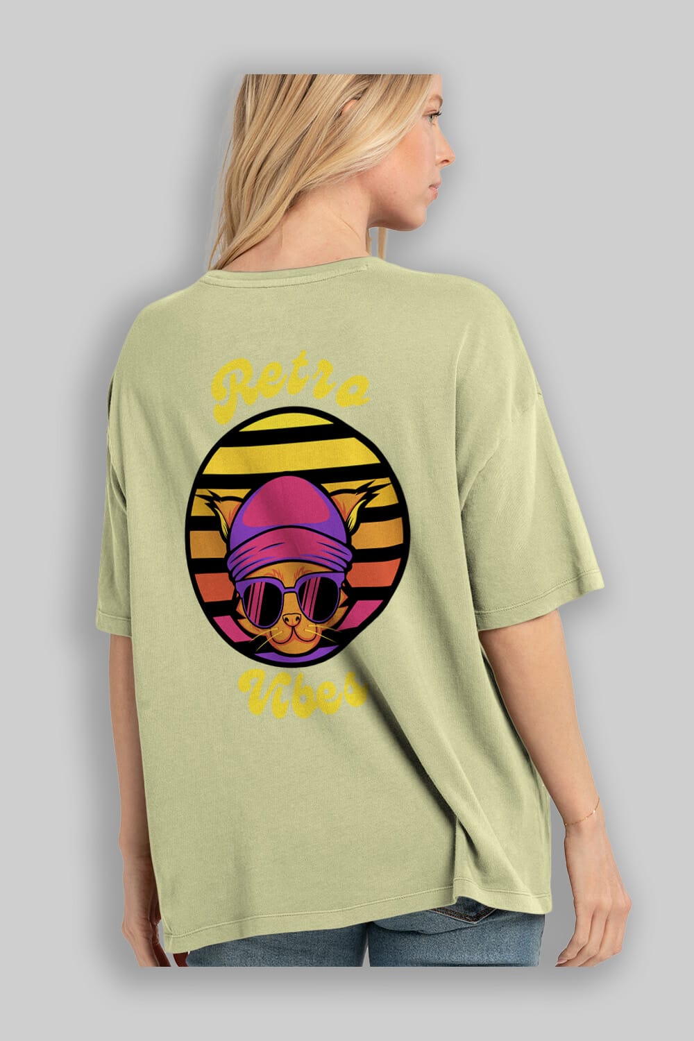 Cat Retro Vibes Arka Baskılı Oversize t-shirt Erkek Kadın Unisex
