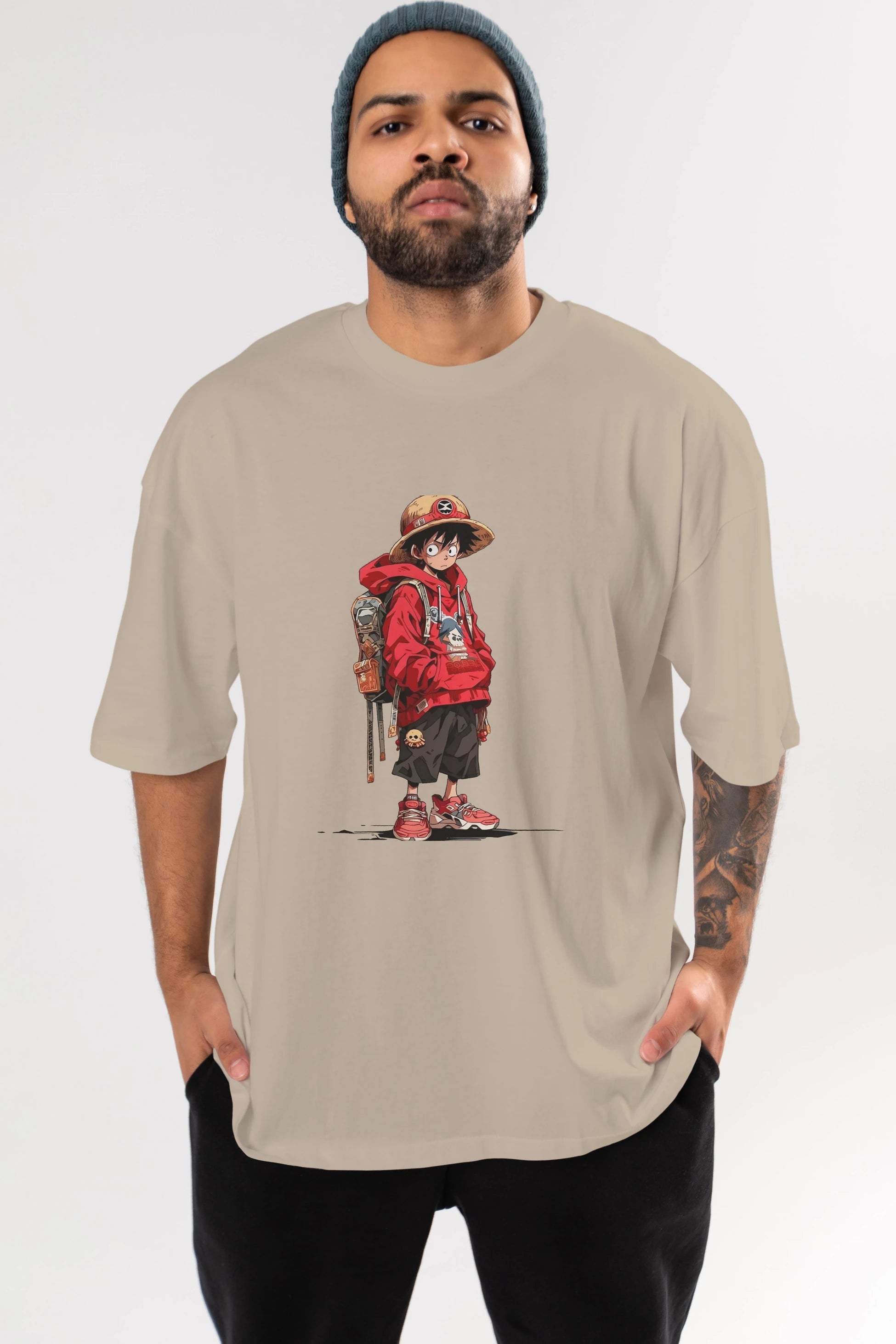 One Piece Ön Baskılı Oversize t-shirt Erkek Kadın Unisex %100 Pamuk Bisiklet Yaka tişort