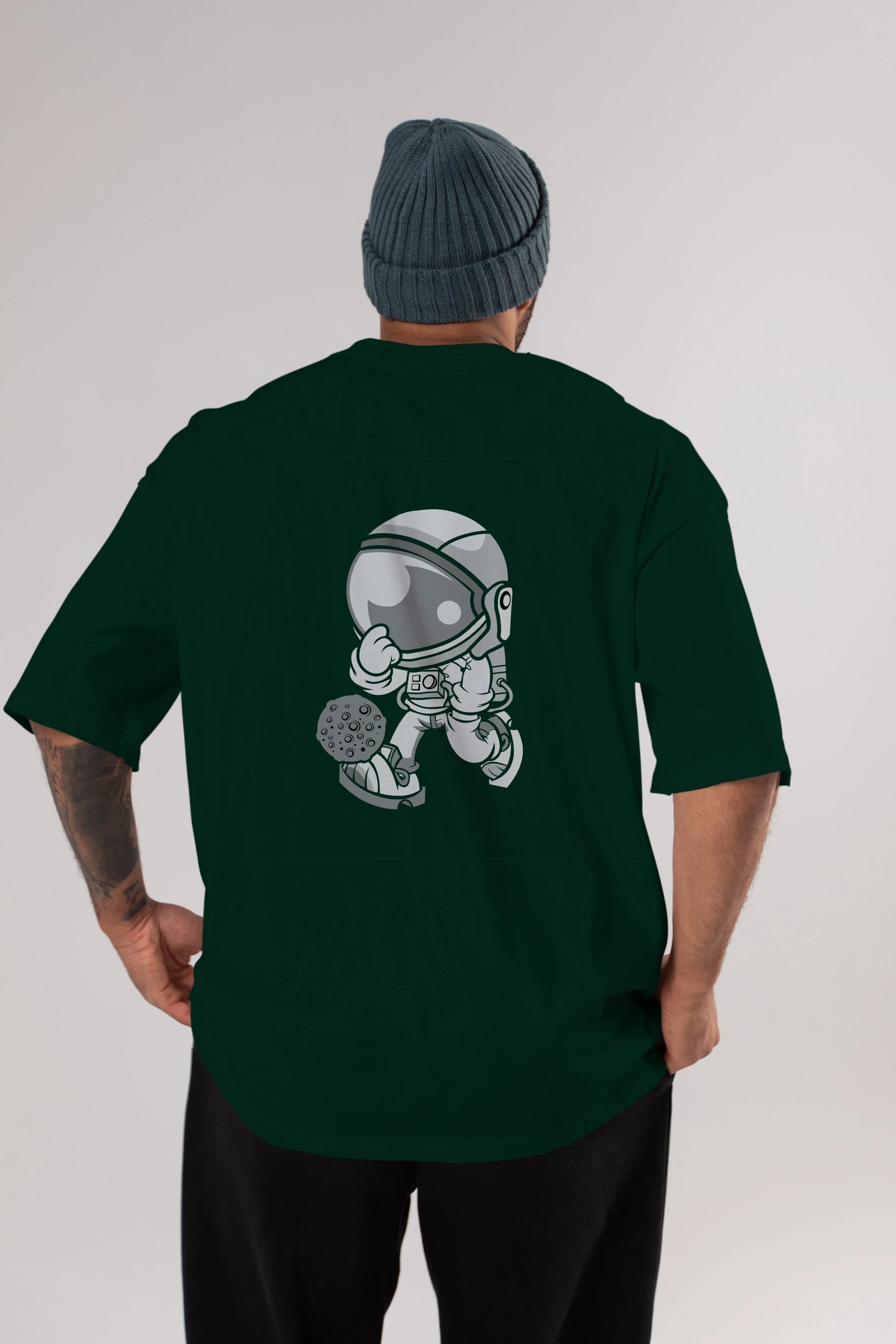 Street Astronaut Arka Baskılı Oversize t-shirt Erkek Kadın Unisex %100 Pamuk tişort