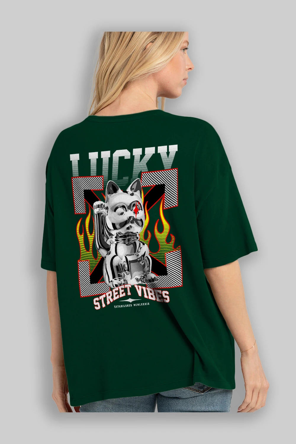 Lucky Street Vibes Arka Baskılı Oversize t-shirt Erkek Kadın Unisex