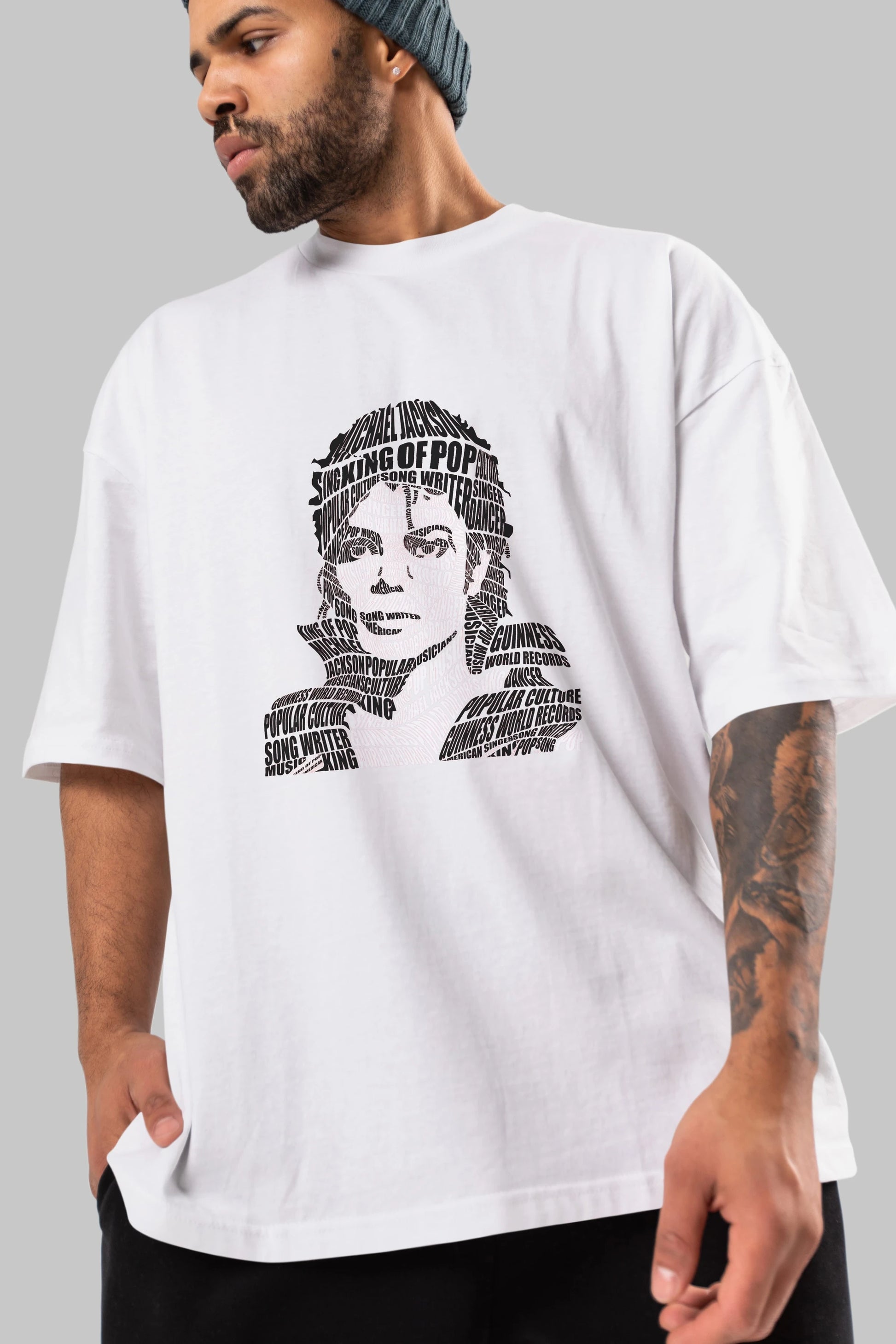 Michael Jackson Calligram Ön Baskılı Oversize t-shirt %100 pamuk Erkek Kadın Unisex