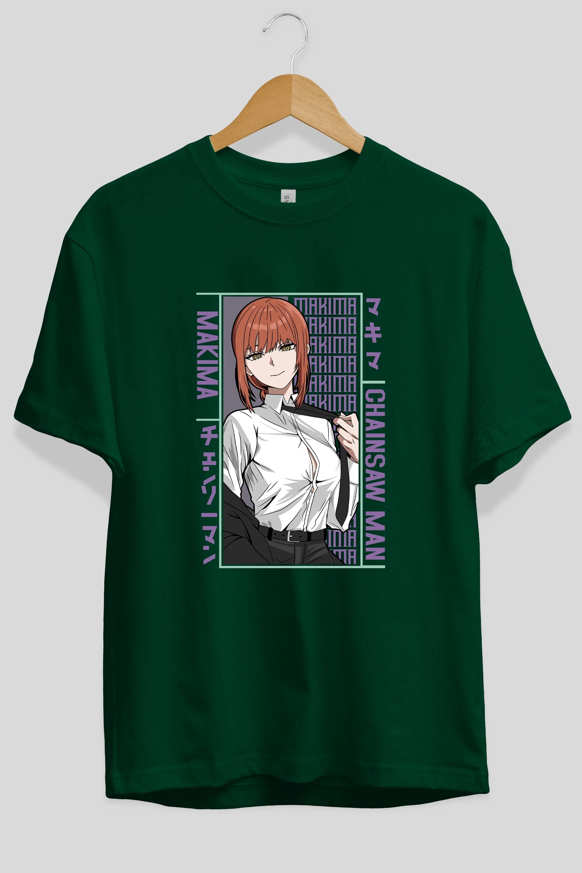 Makima Chain Saw Man Anime Ön Baskılı Oversize t-shirt %100 pamuk Erkek Kadın Unisex