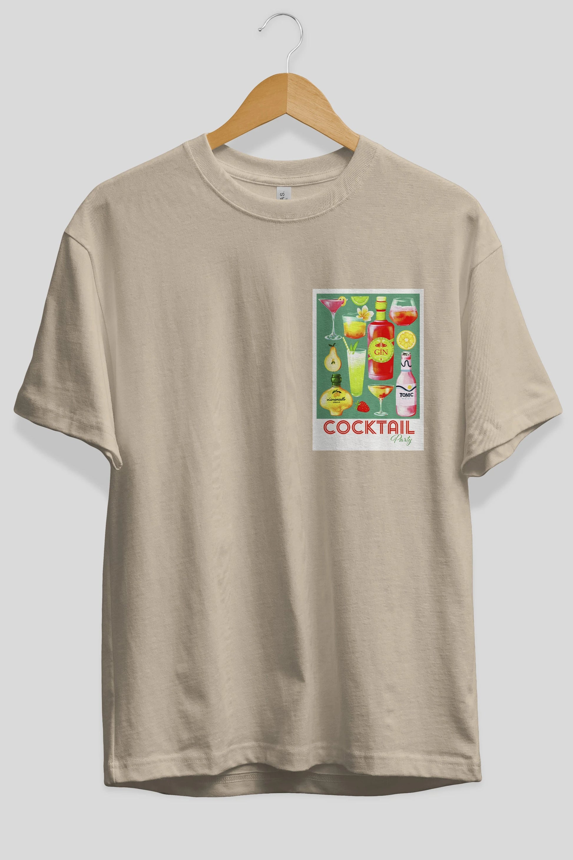 Cocktail Party 2 Ön Sol Baskılı Oversize t-shirt Erkek Kadın Unisex %100 Pamuk Bisiklet Yaka tişort