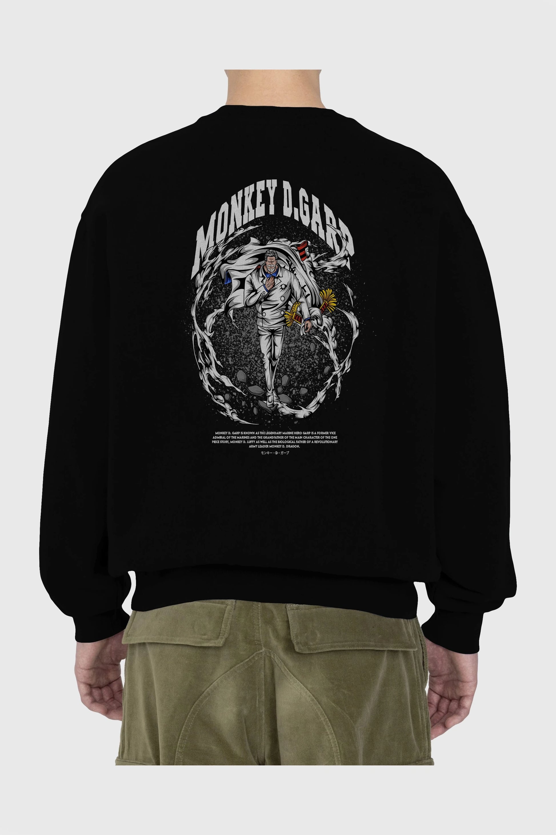 Monkey D. Garp Anime Arka Baskılı Oversize Sweatshirt Erkek Kadın Unisex