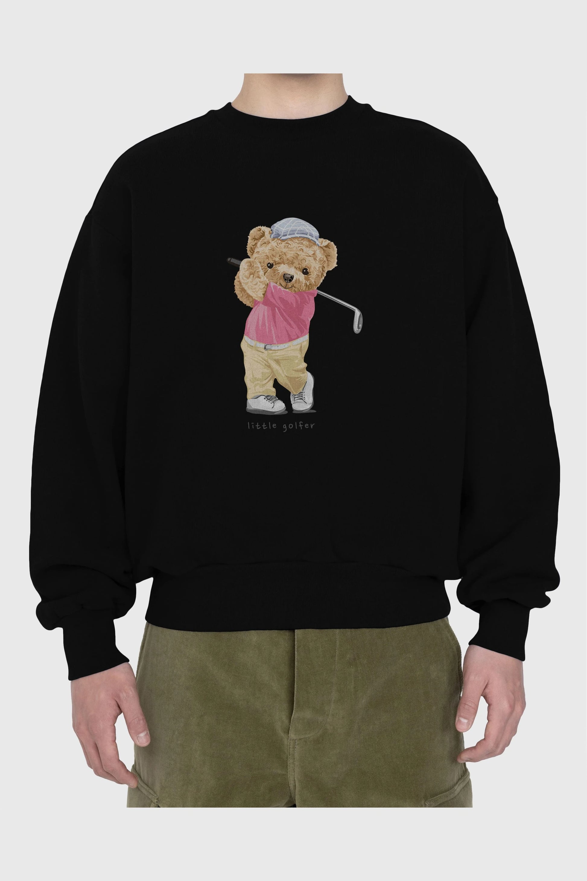 Teddy Bear Little Golfer Ön Baskılı Oversize Sweatshirt Erkek Kadın Unisex