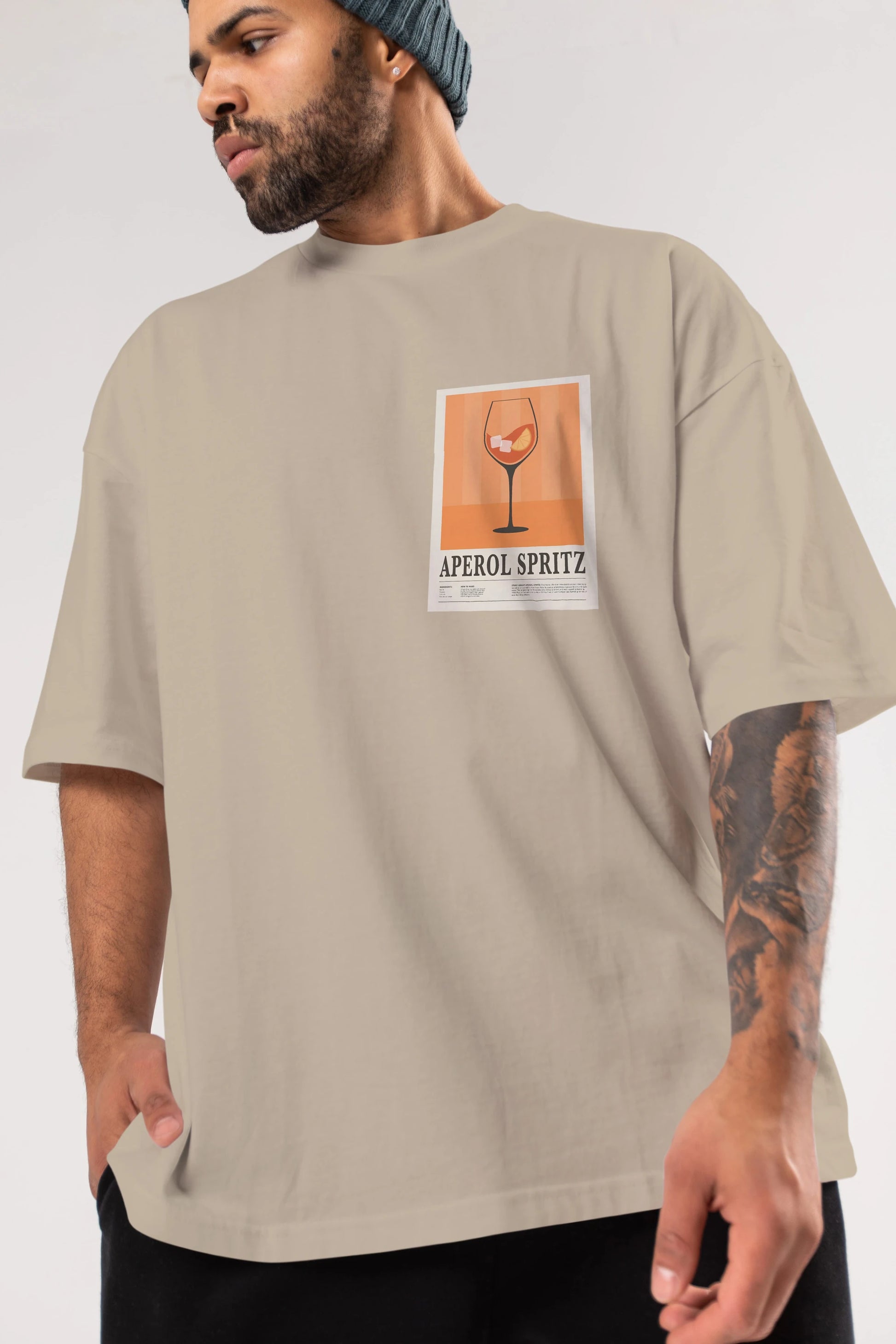 Aperol Spritz 8 Ön Sol Baskılı Oversize t-shirt Erkek Kadın Unisex %100 Pamuk Bisiklet Yaka tişort