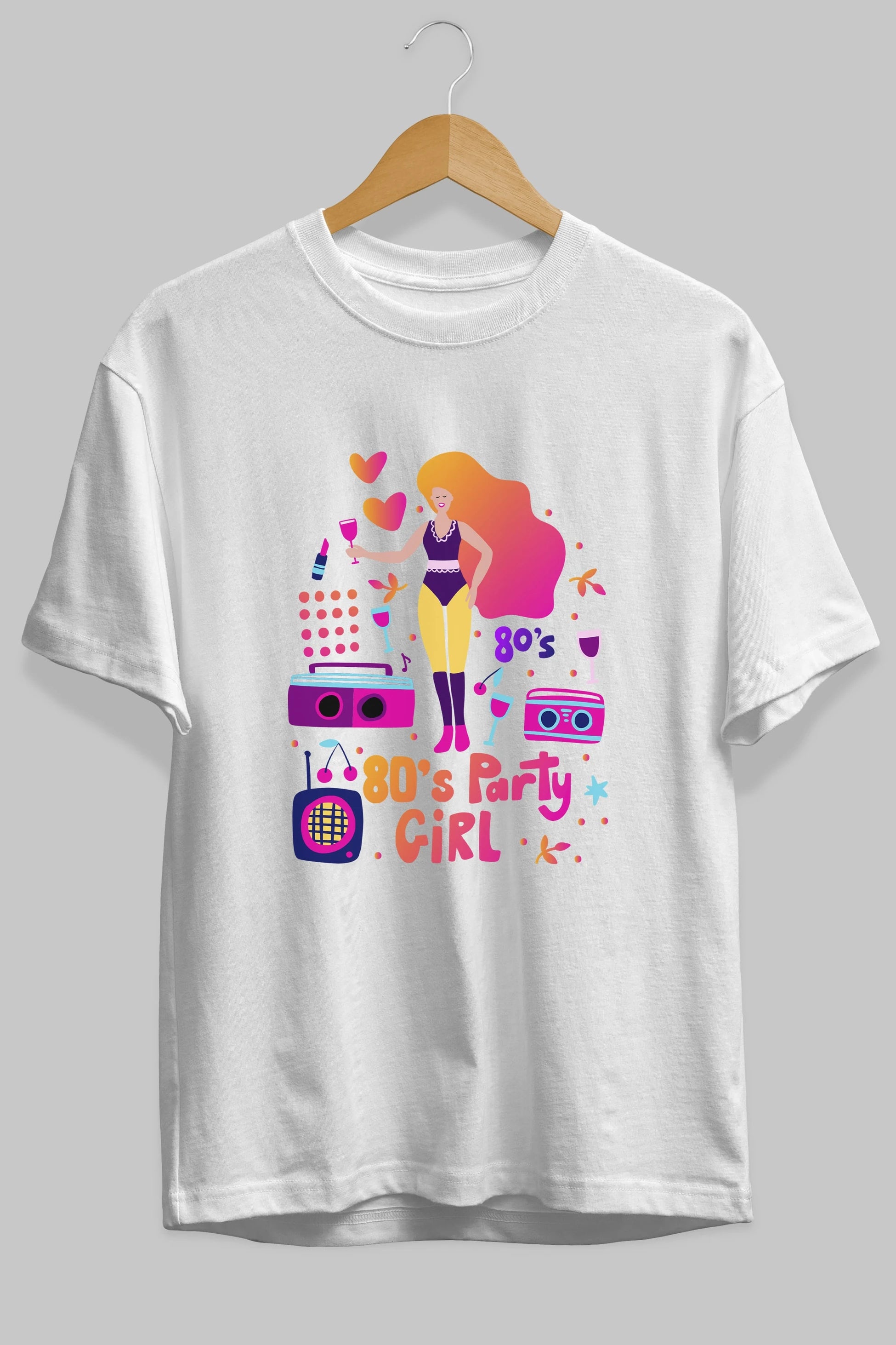 Retro Girl Party Ön Baskılı Oversize t-shirt Erkek Kadın Unisex