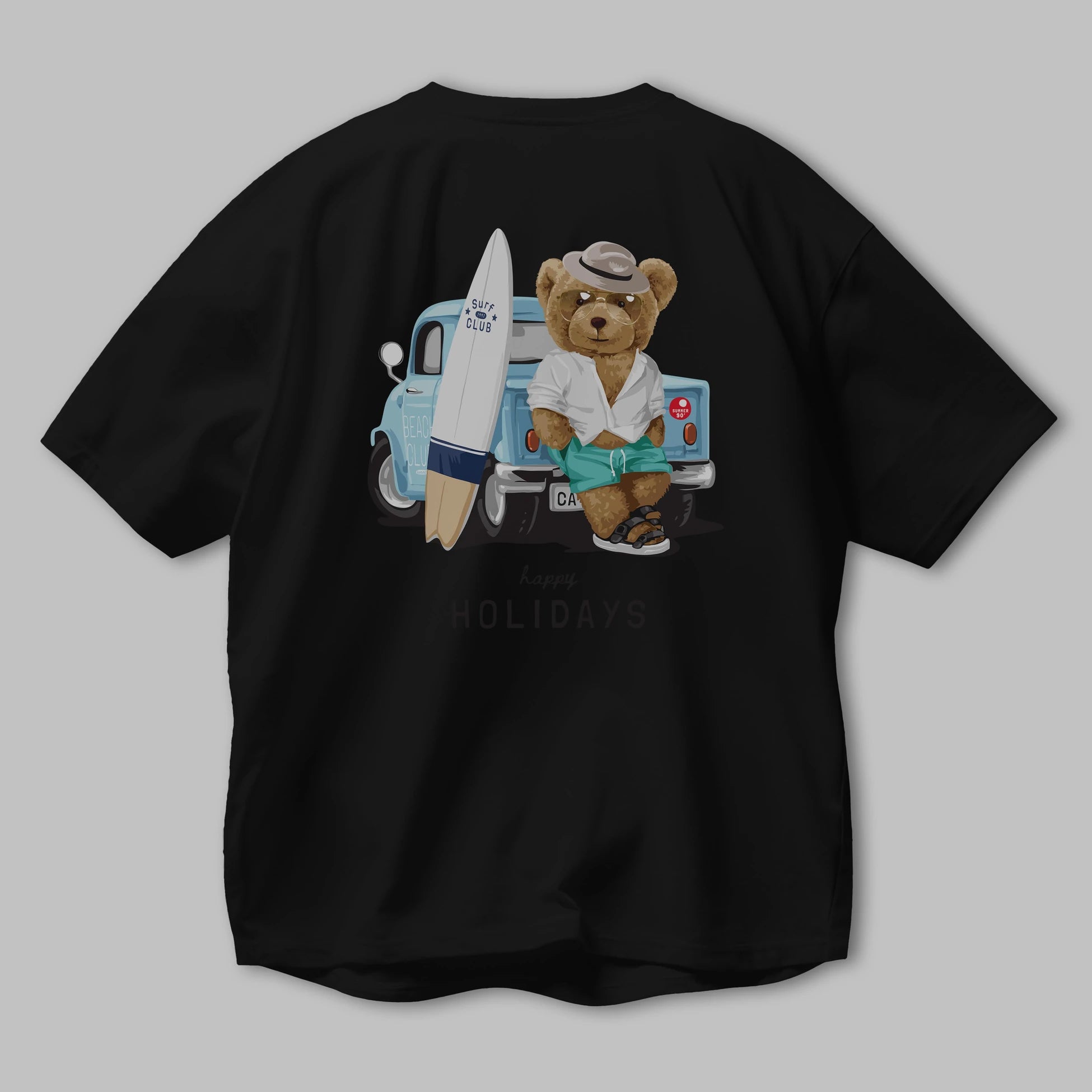 Teddy Bear Surf Club Arka Baskılı Oversize t-shirt Erkek Kadın Unisex %100 Pamuk