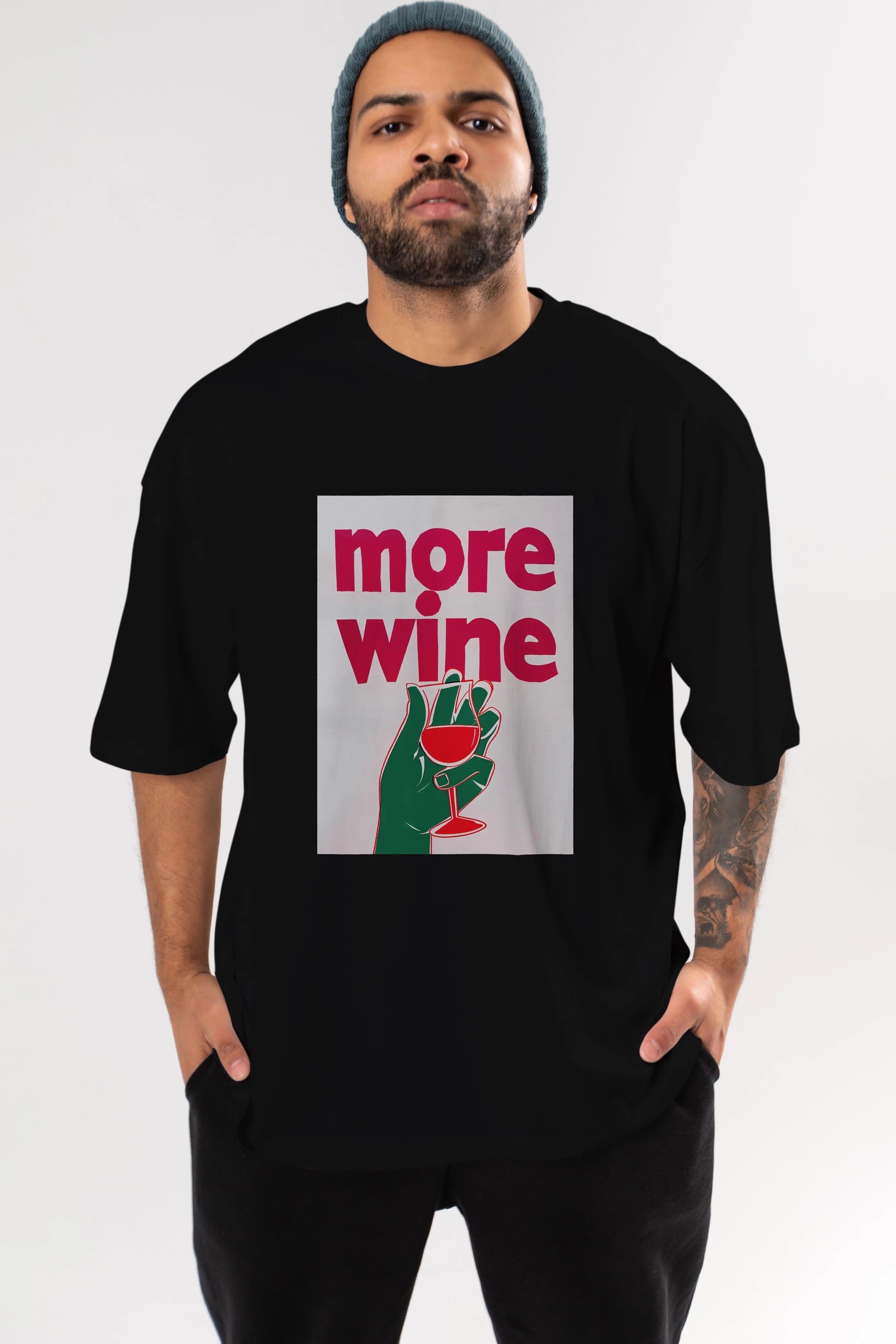 More Wine 3 Ön Baskılı Oversize t-shirt Erkek Kadın Unisex %100 Pamuk Bisiklet Yaka tişort