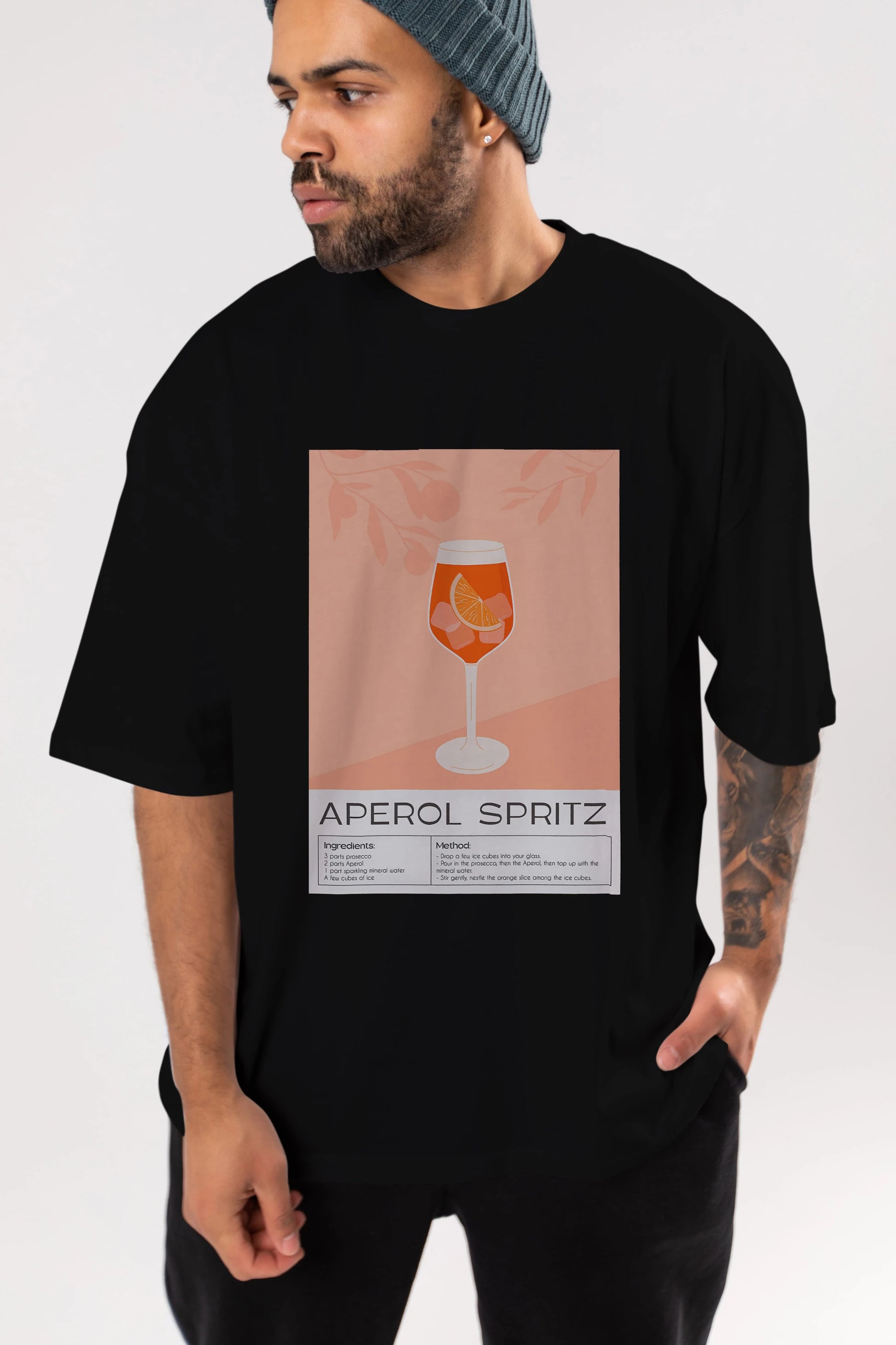 Aperol Spritz 7 Ön Baskılı Oversize t-shirt Erkek Kadın Unisex %100 Pamuk Bisiklet Yaka tişort