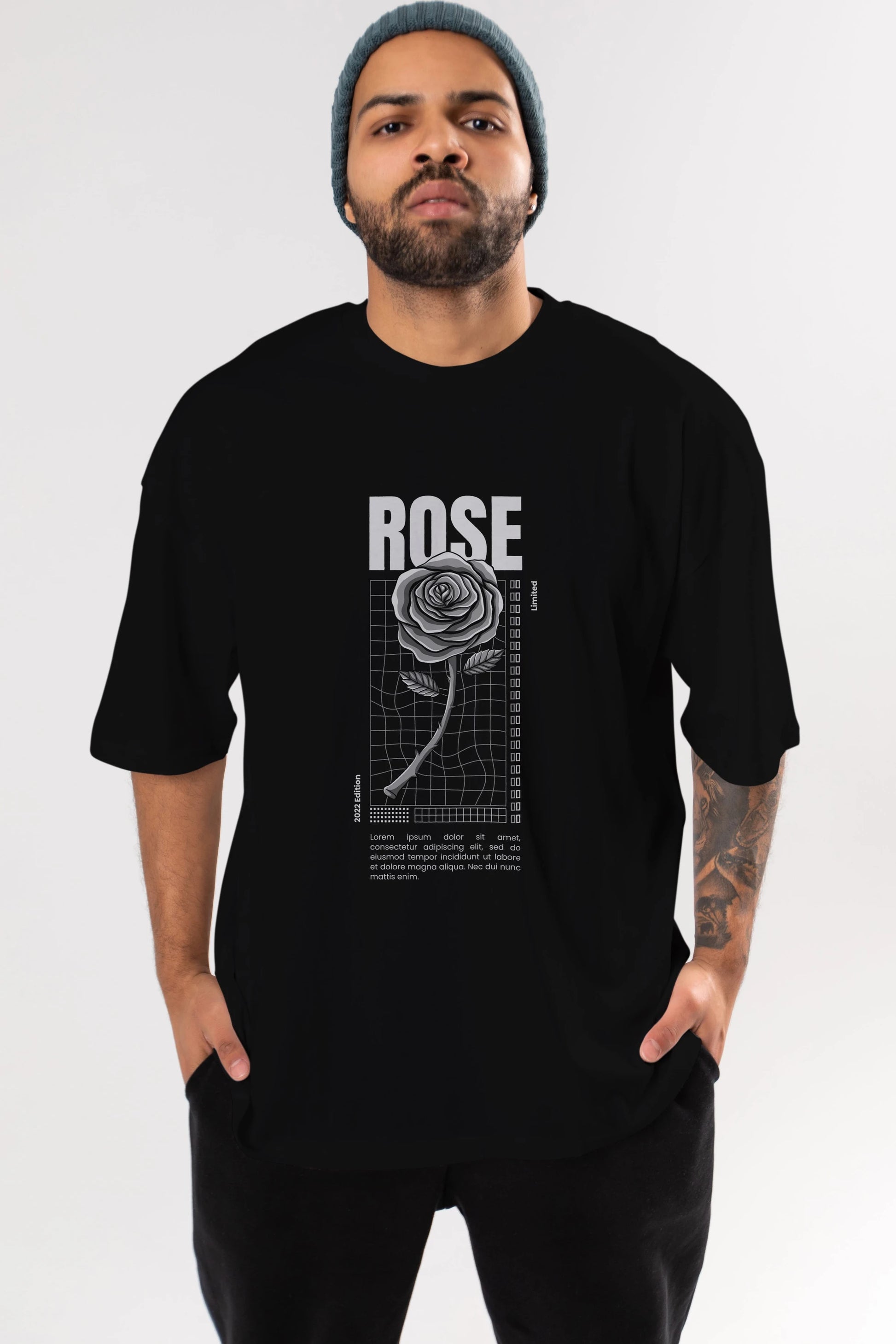 Rose Streetwear Ön Baskılı Oversize t-shirt Erkek Kadın Unisex
