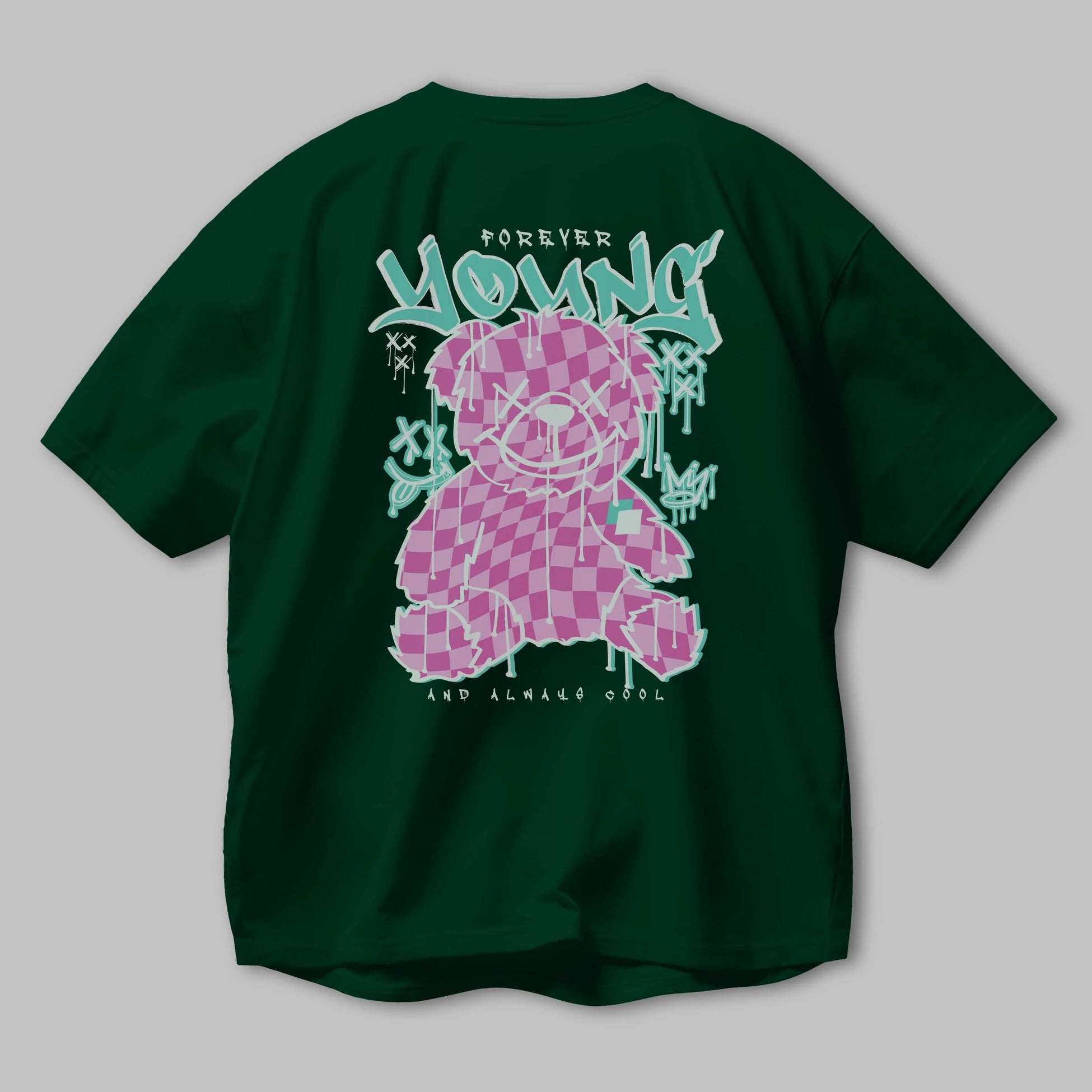 Young and Always Cool Bear Arka Baskılı Oversize t-shirt Erkek Kadın Unisex