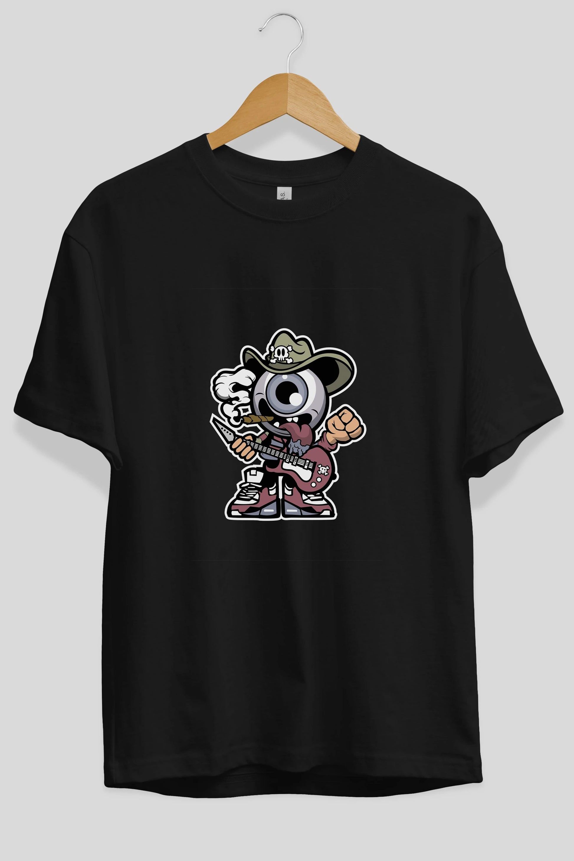 Eyeball Rockstar Cowboy Ön Baskılı Oversize t-shirt Erkek Kadın Unisex %100 Pamuk tişort