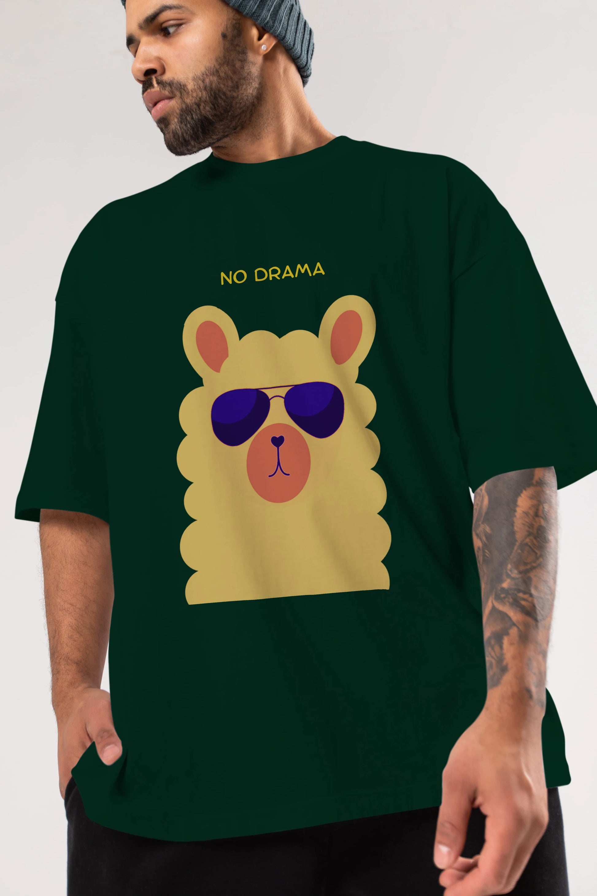 No Drama Yazılı Lama Ön Baskılı Oversize t-shirt Erkek Kadın Unisex