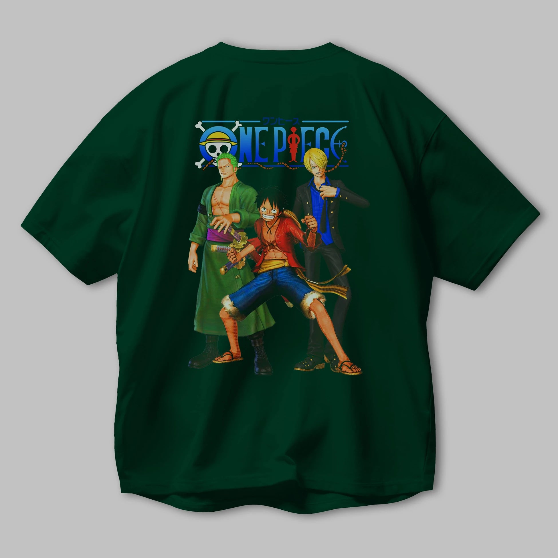 Luffy Sanji Zoro Anime Arka Baskılı Oversize t-shirt Erkek Kadın Unisex %100 pamuk tişort