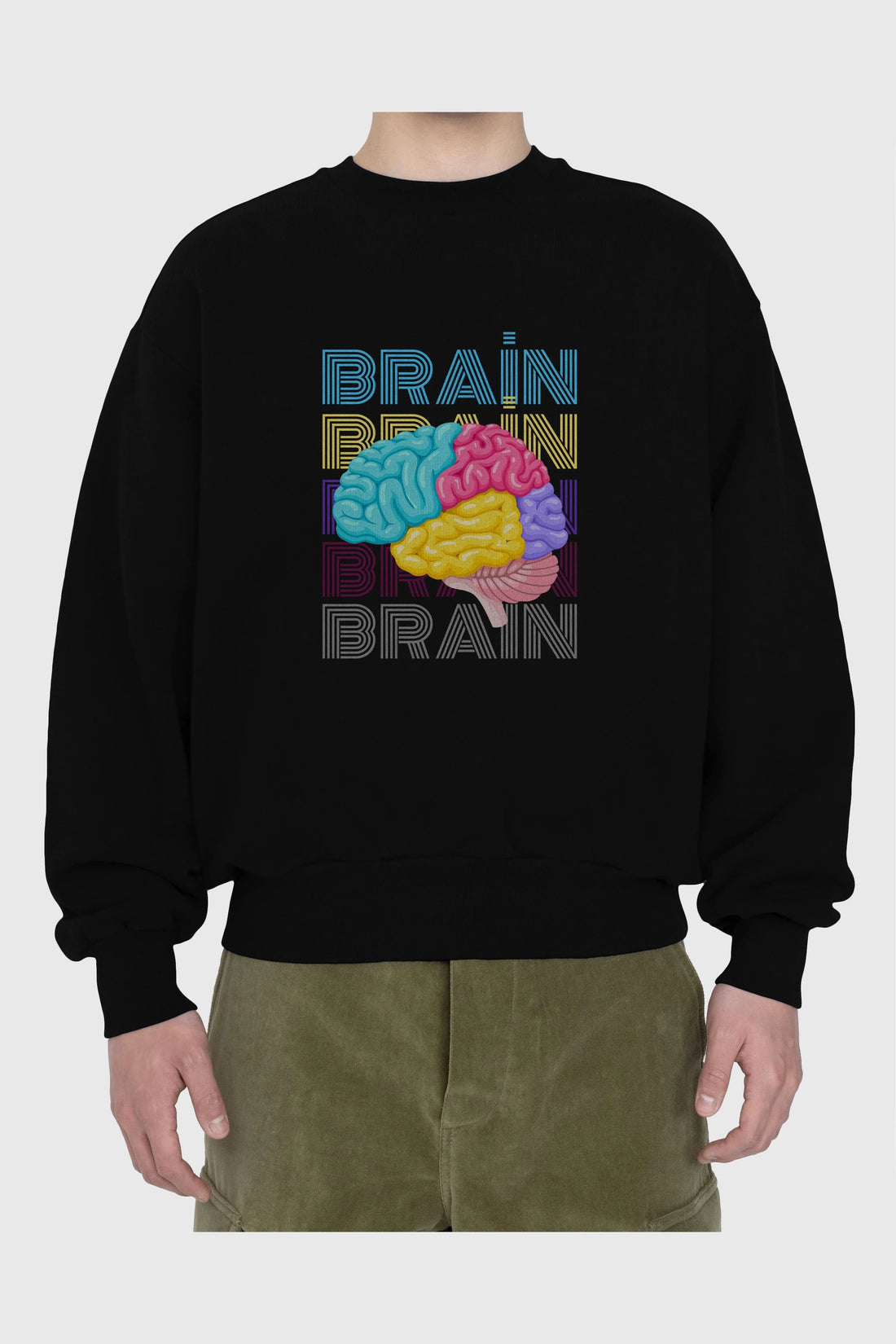 Brain Yazılı Ön Baskılı Oversize Sweatshirt Erkek Kadın Unisex