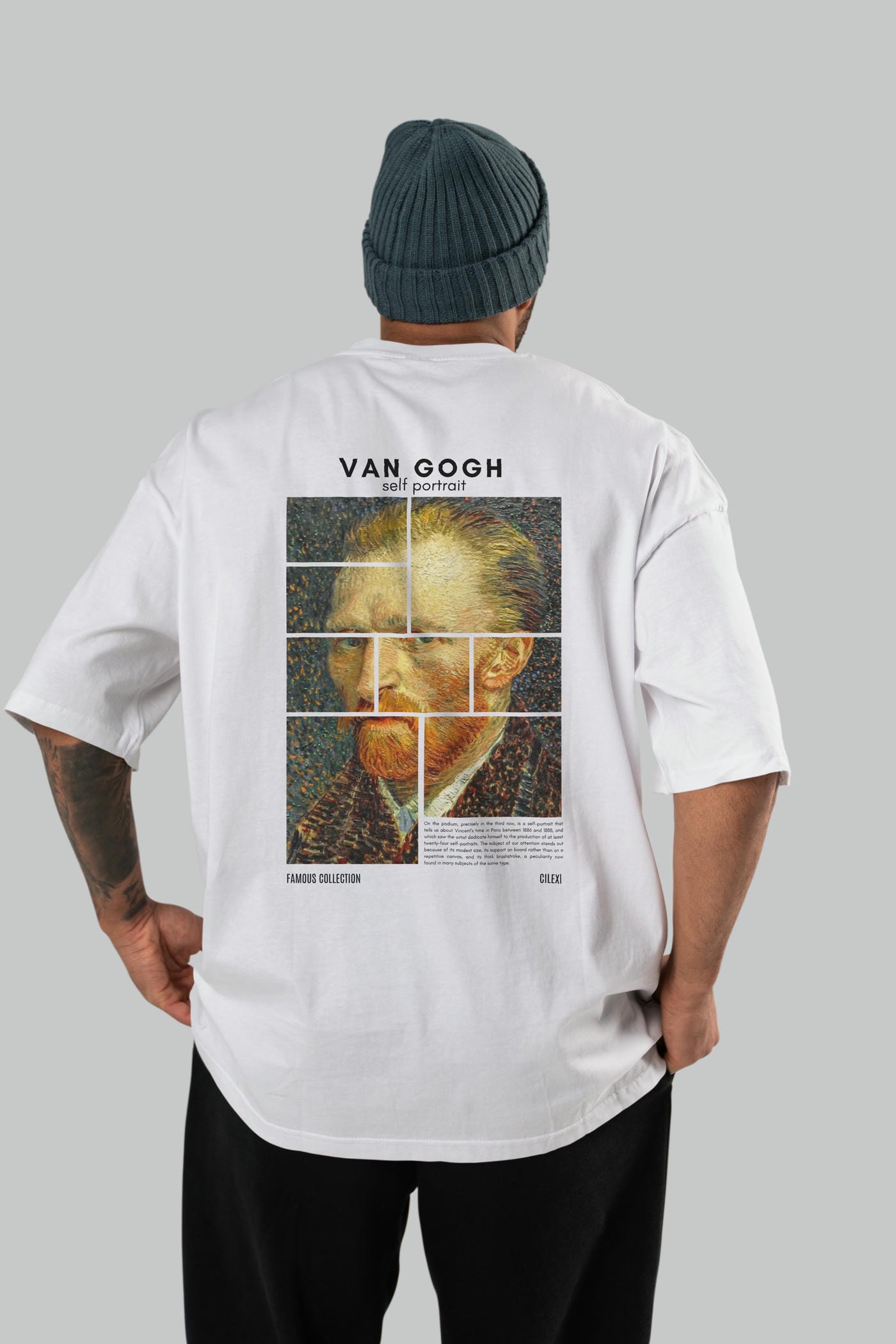 Van Gogh Self Portrait Arka Baskılı Oversize t-shirt Erkek Kadın Bisiklet Yaka Pamuk tişort