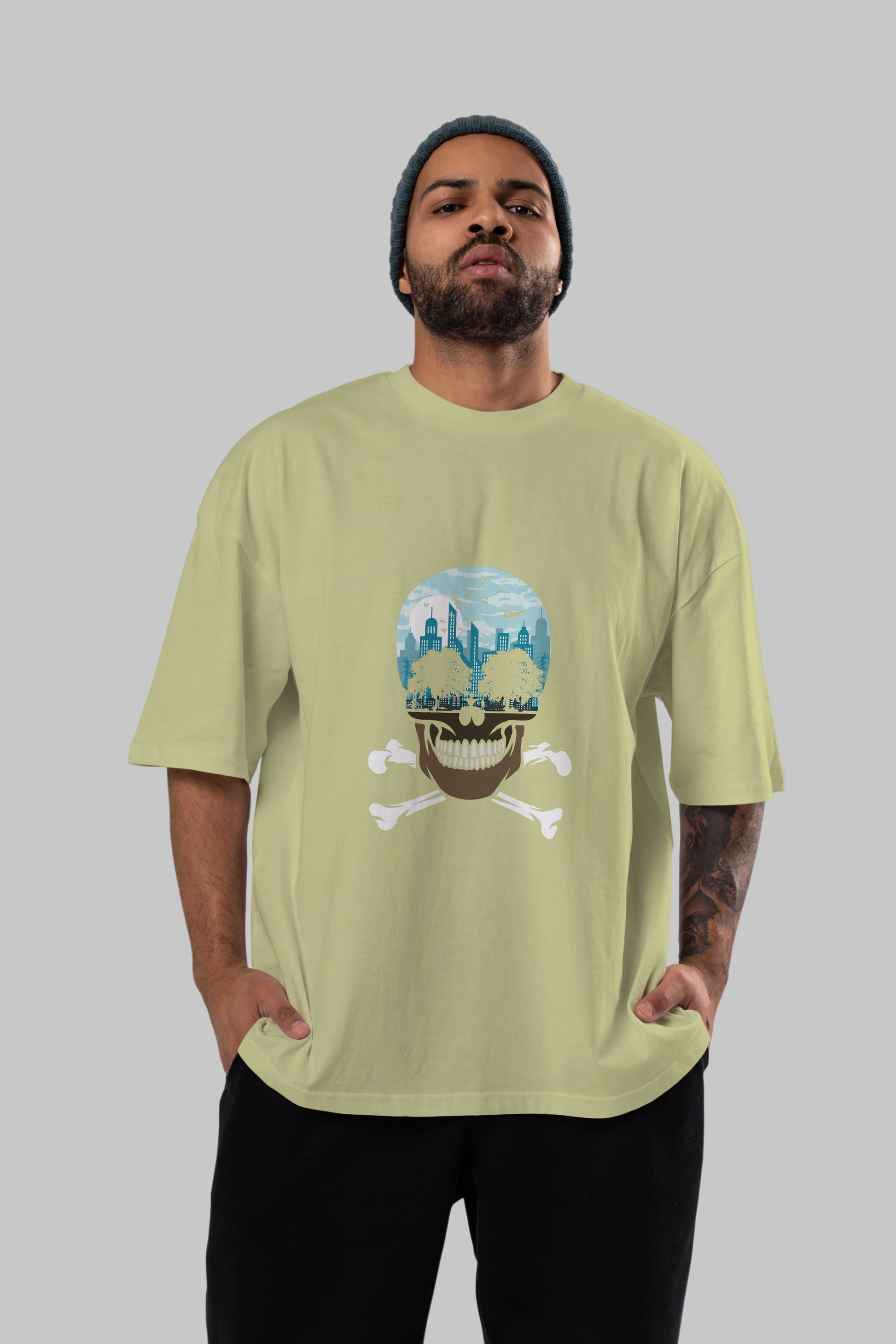 Death City Ön Baskılı Oversize t-shirt %100 pamuk Erkek Kadın Unisex