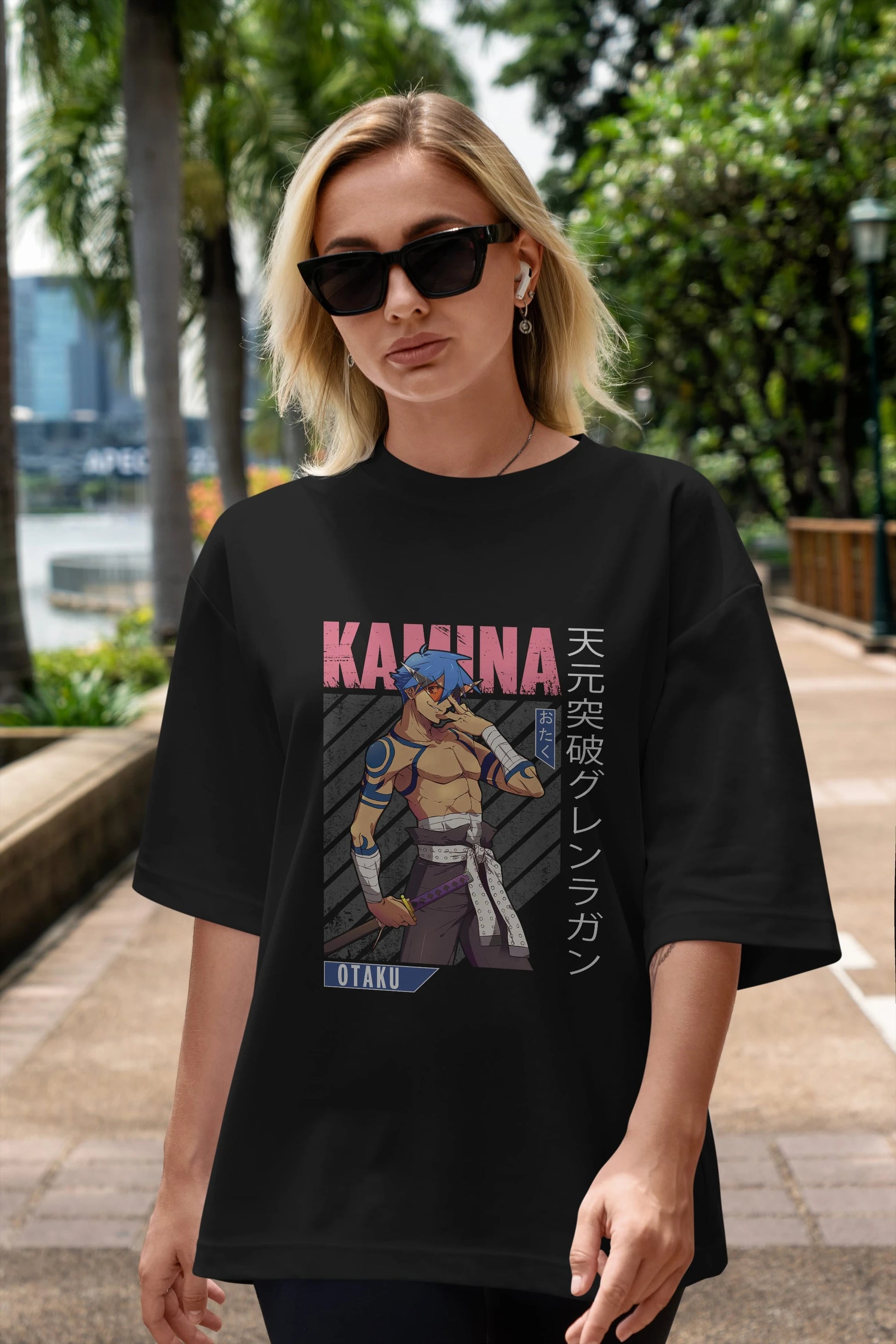Kamina 5 Anime Ön Baskılı Oversize t-shirt %100 pamuk Erkek Kadın Unisex
