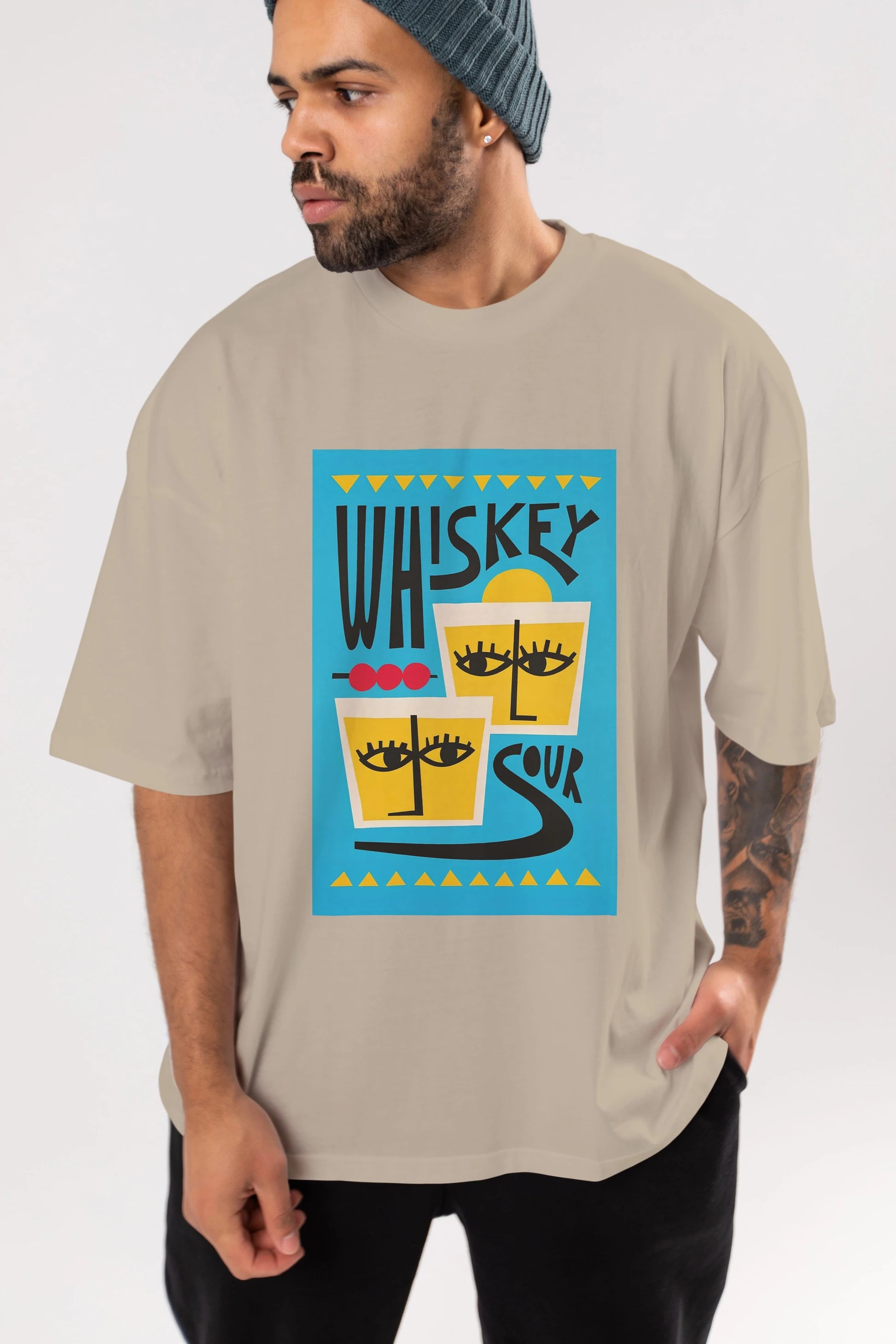 Whiskey Sour 2 Ön Baskılı Oversize t-shirt Erkek Kadın Unisex %100 Pamuk Bisiklet Yaka tişort