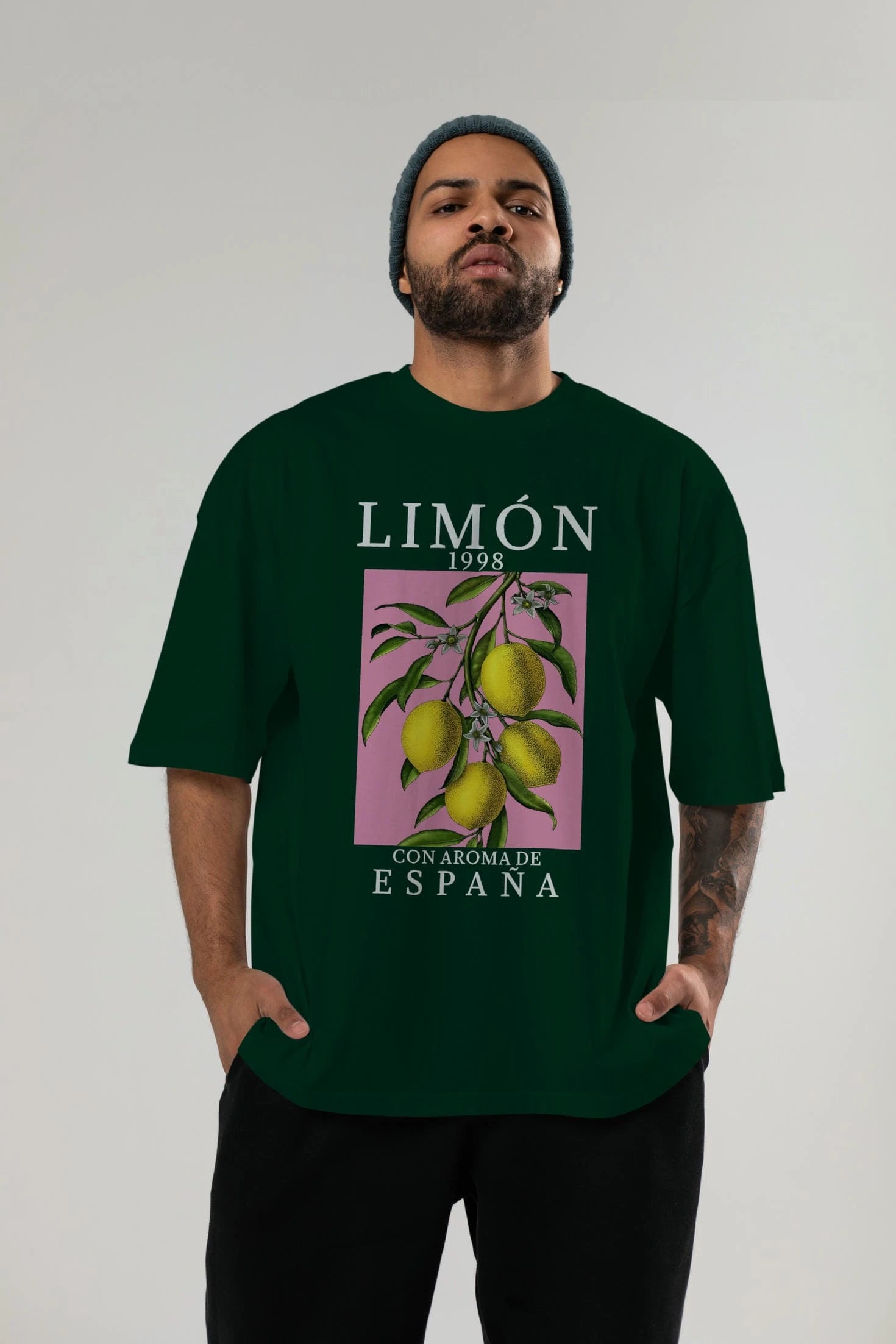 Limon Espana Ön Baskılı Oversize t-shirt Erkek Kadın Pamuk Bisiklet Yaka tişort