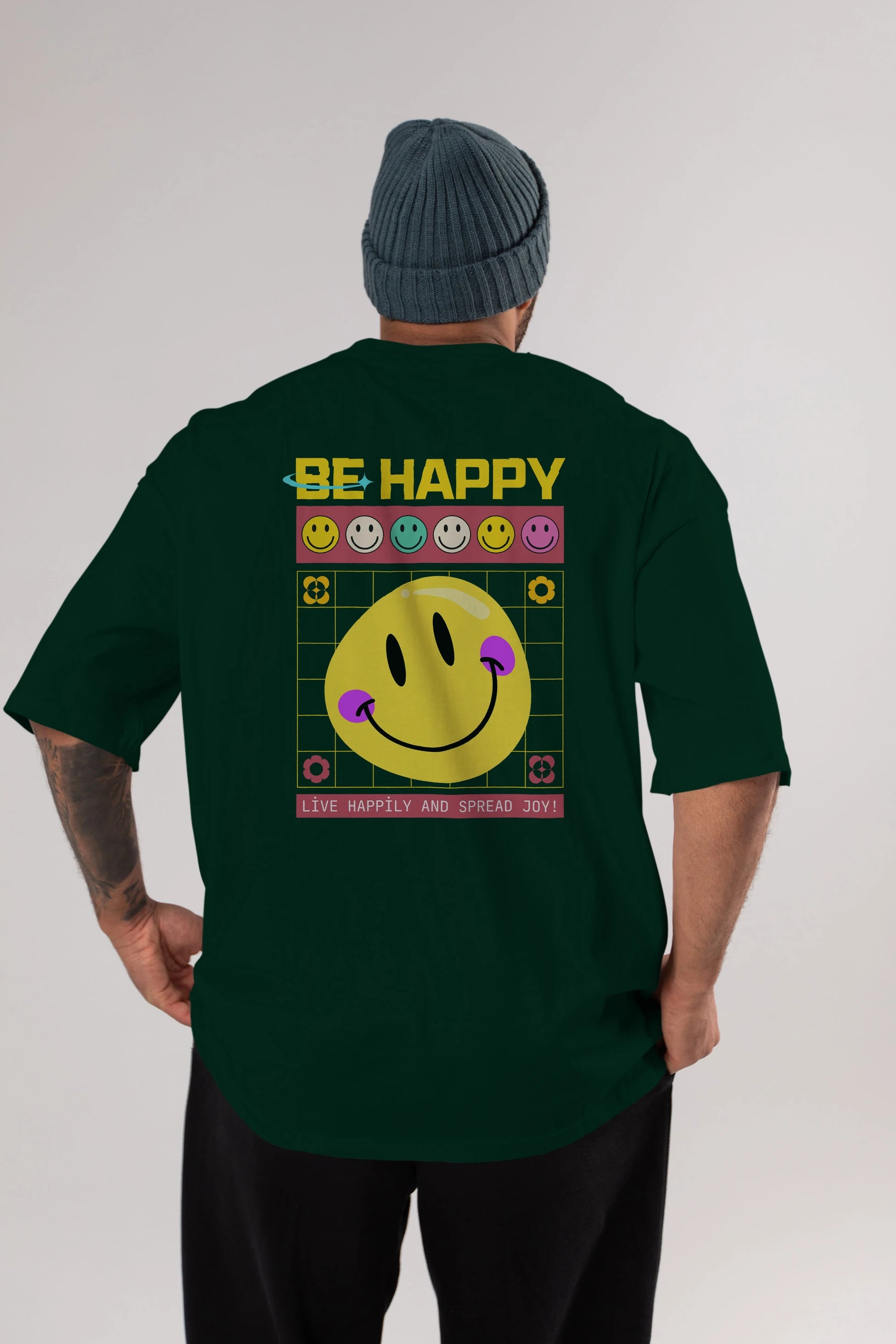 Be Happy Yazılı Arka Baskılı Oversize t-shirt Erkek Kadın Unisex
