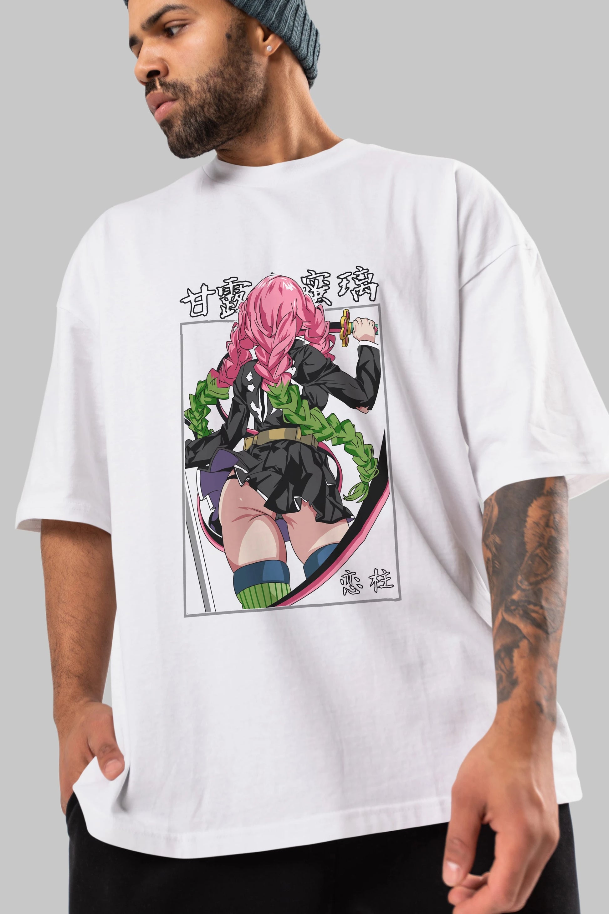 Mitsuri DEMONSLAYER Anime Ön Baskılı Oversize t-shirt %100 pamuk Erkek Kadın Unisex