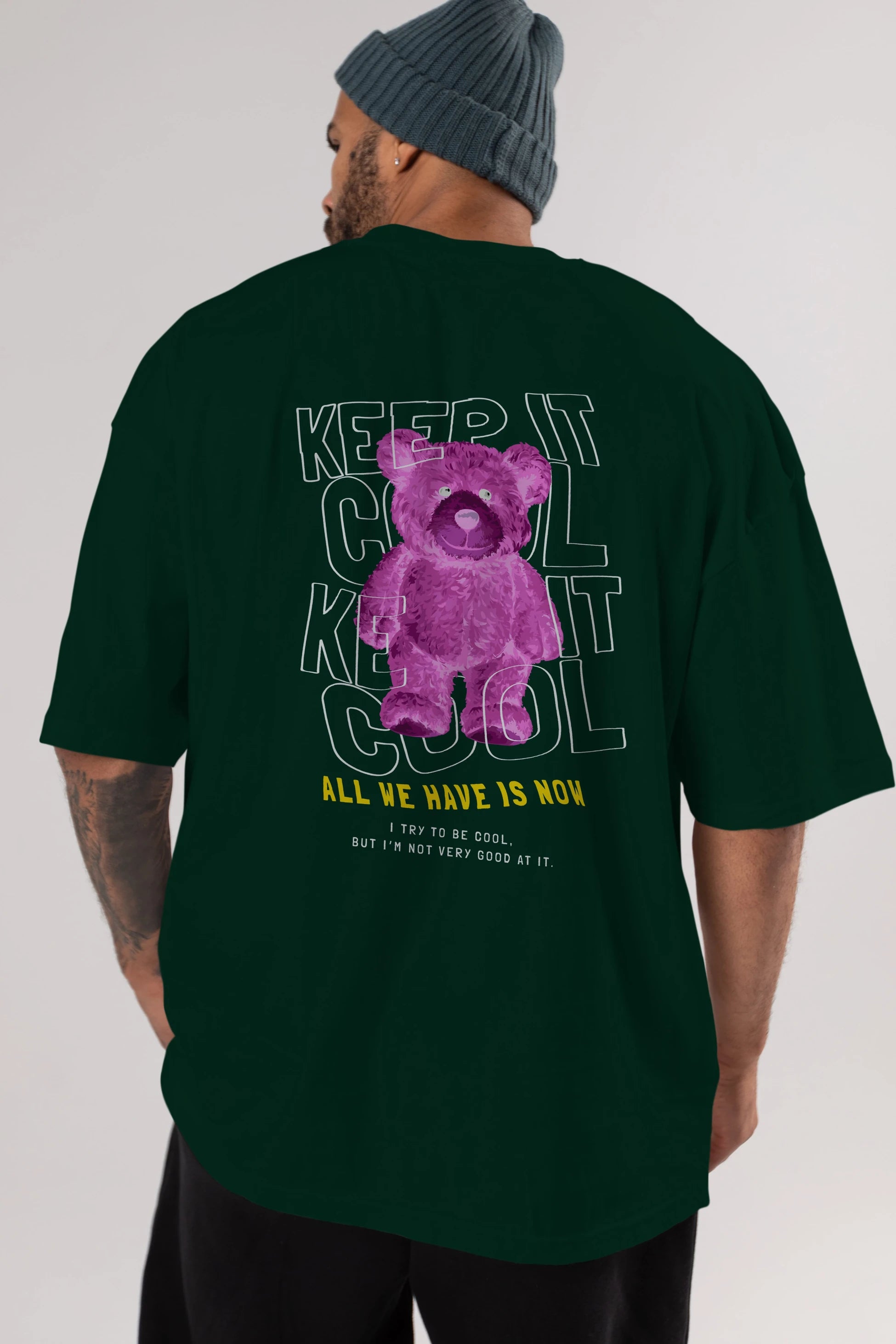 Keep it Cool Bear Arka Baskılı Oversize t-shirt Erkek Kadın Unisex