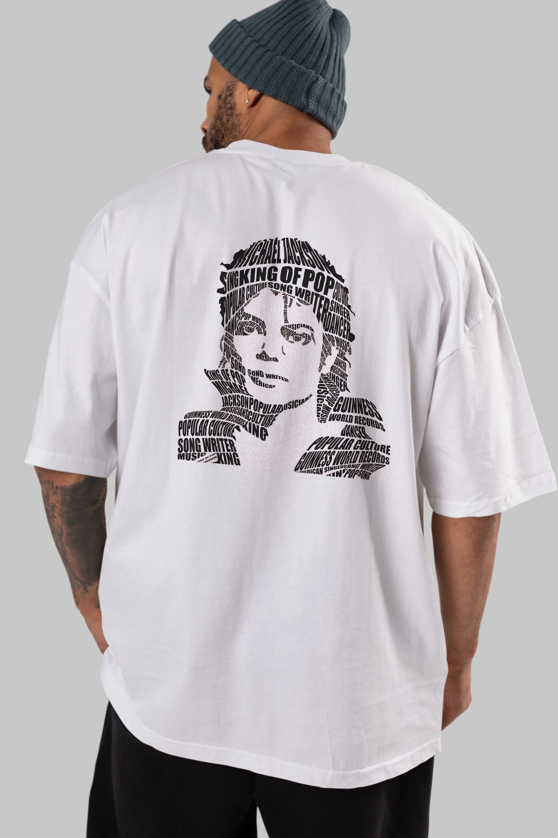 Michael Jackson Calligram Arka Baskılı Oversize t-shirt %100 pamuk Erkek Kadın Unisex