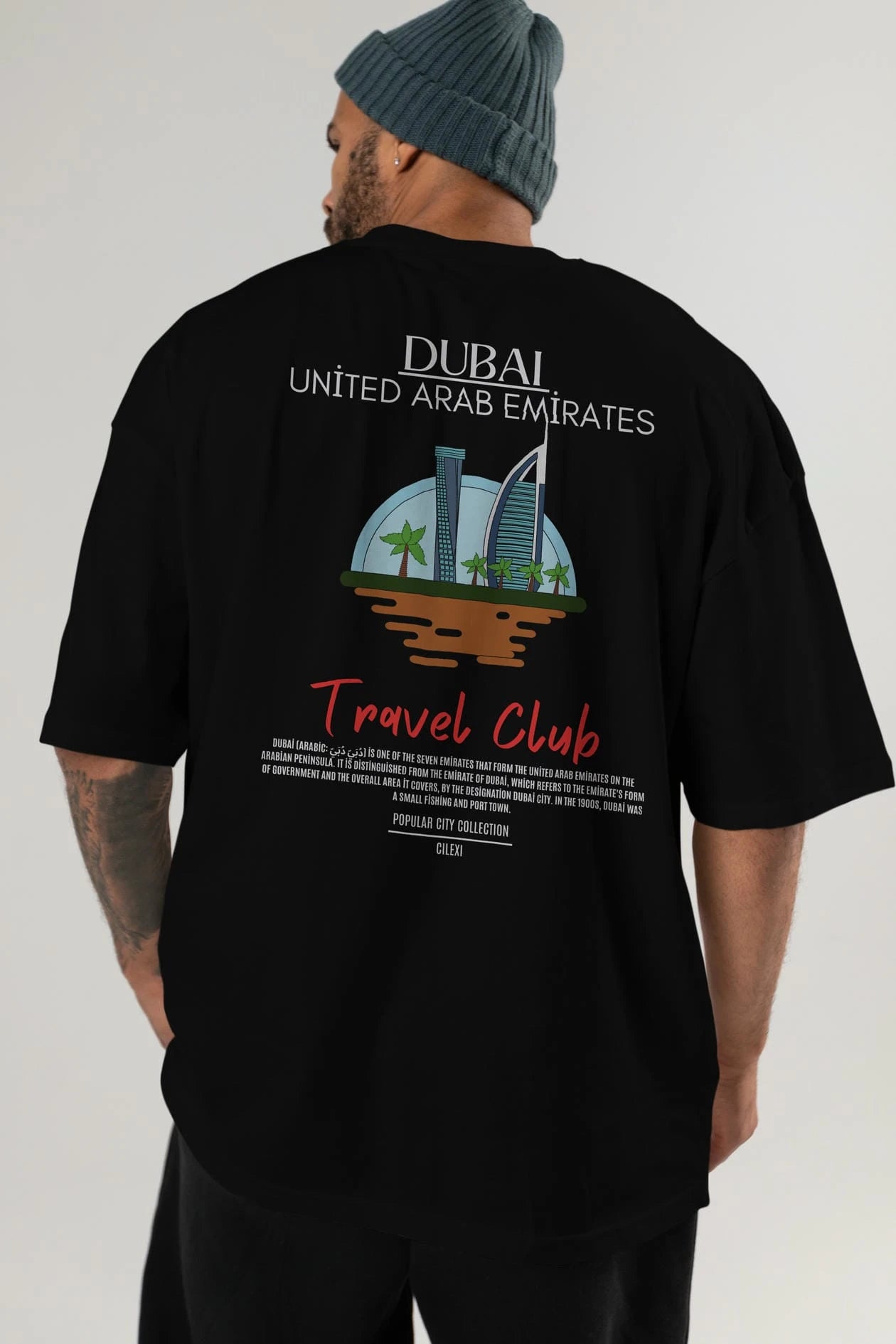 Dubai United Arab Emirates Arka Baskılı Oversize t-shirt Erkek Kadın Pamuk Bisiklet Yaka tişort