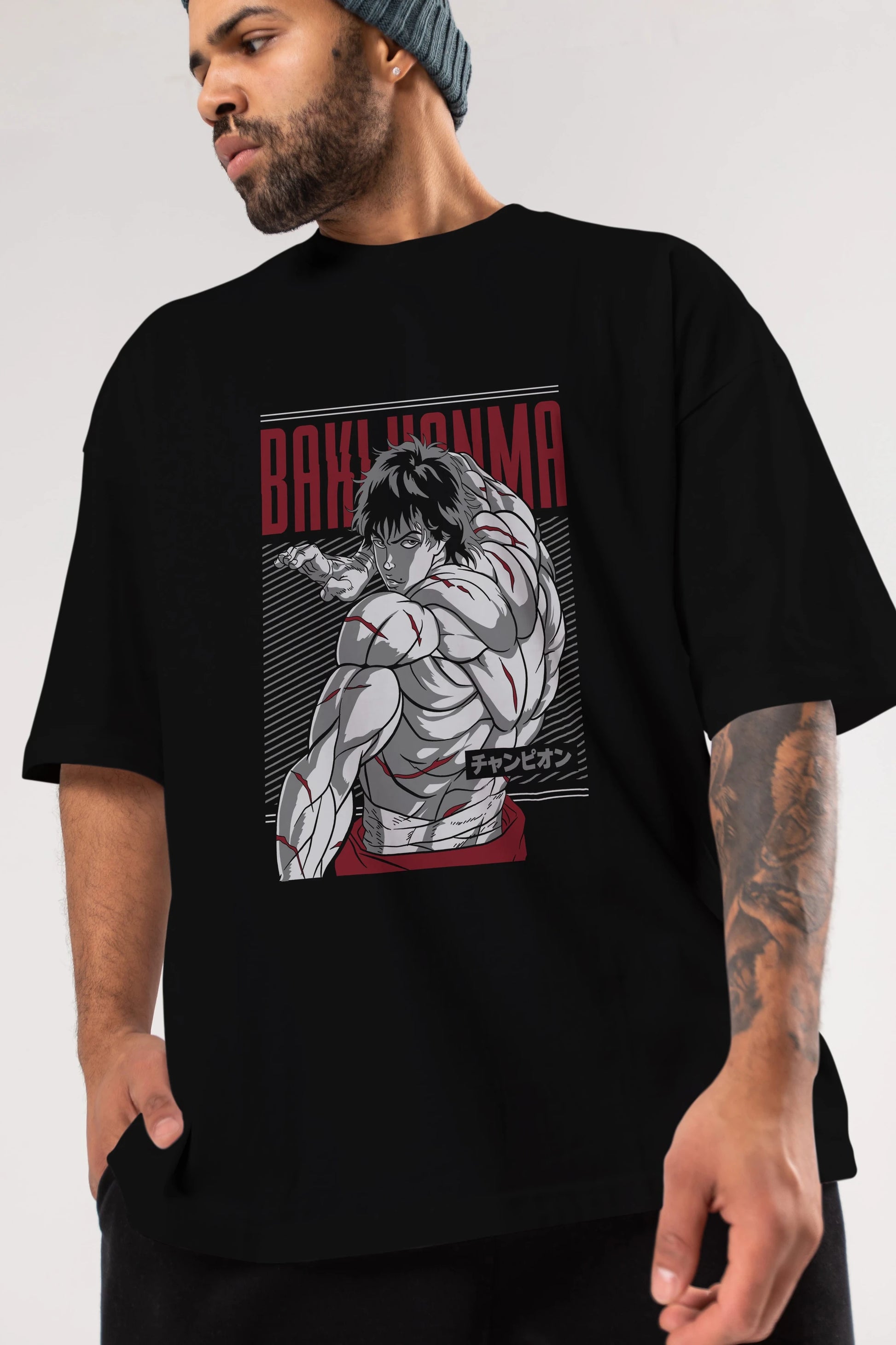 BAKI HANMA Anime Ön Baskılı Oversize t-shirt %100 pamuk Erkek Kadın Unisex