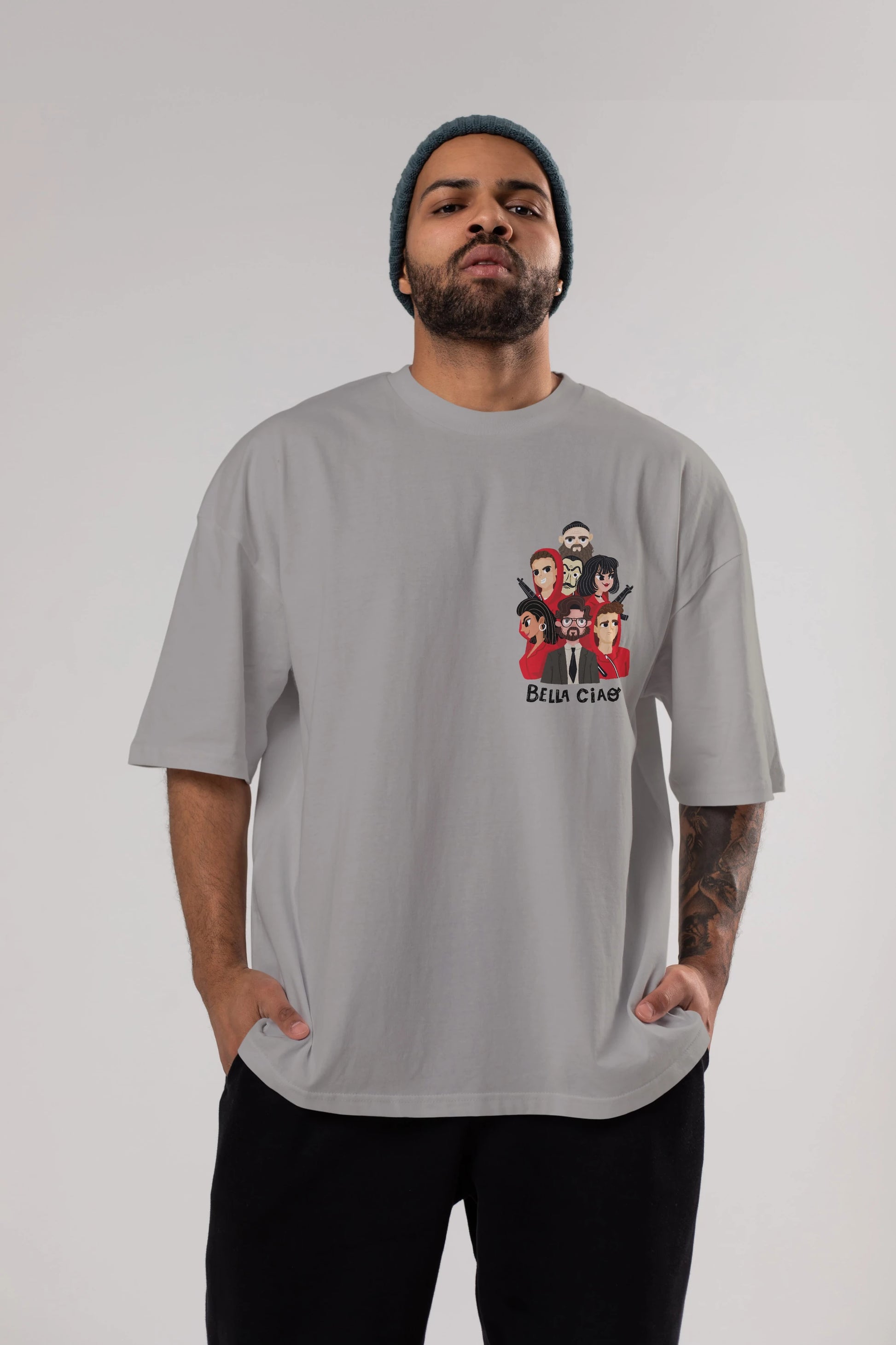 La Casa De Papel (13) Ön Sol Baskılı Oversize t-shirt Erkek Kadın Unisex %100 Pamuk Bisiklet Yaka tişort