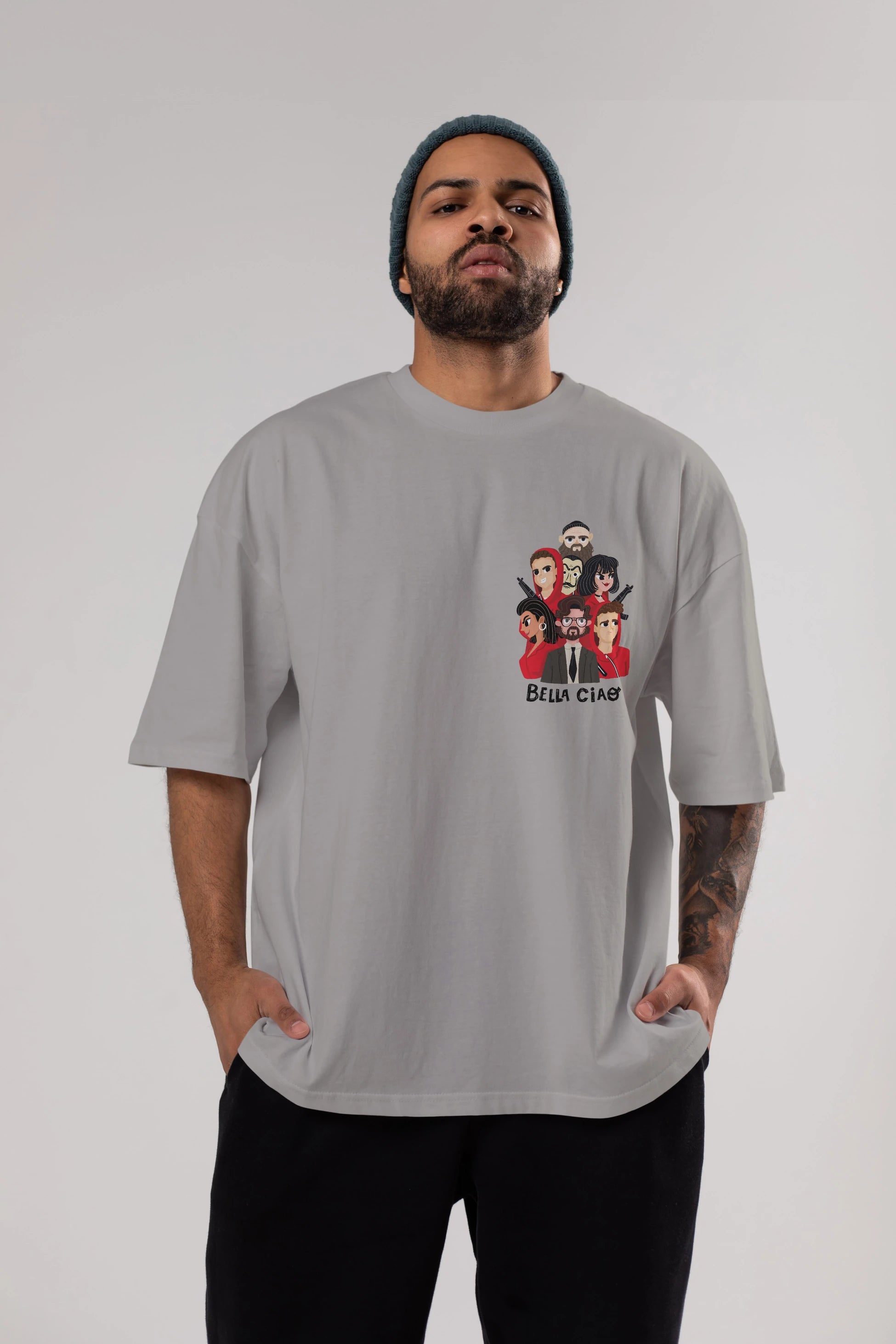 La Casa De Papel (13) Ön Sol Baskılı Oversize t-shirt Erkek Kadın Unisex %100 Pamuk Bisiklet Yaka tişort