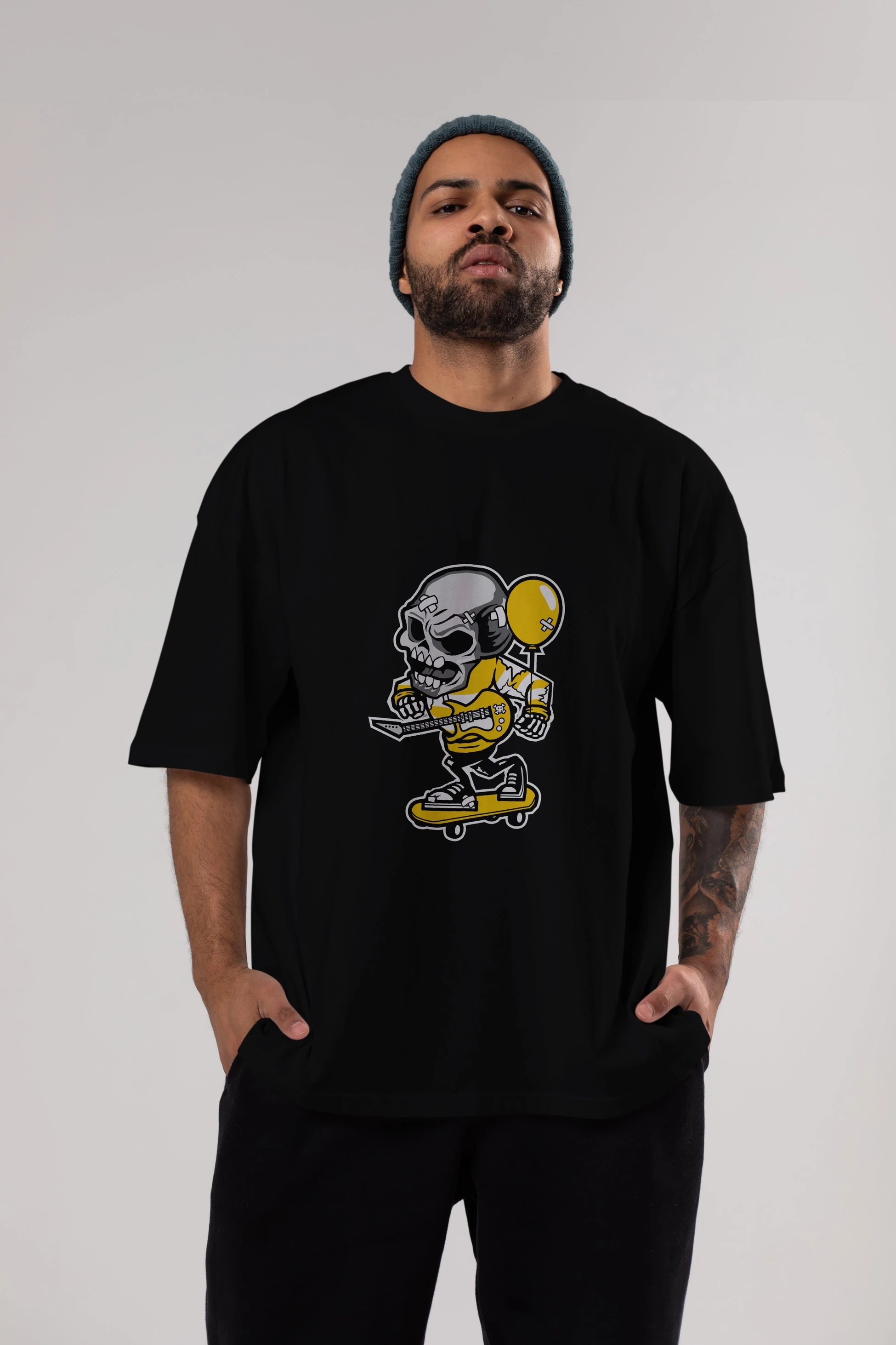Skull Skater Ön Baskılı Oversize t-shirt Erkek Kadın Unisex %100 Pamuk tişort