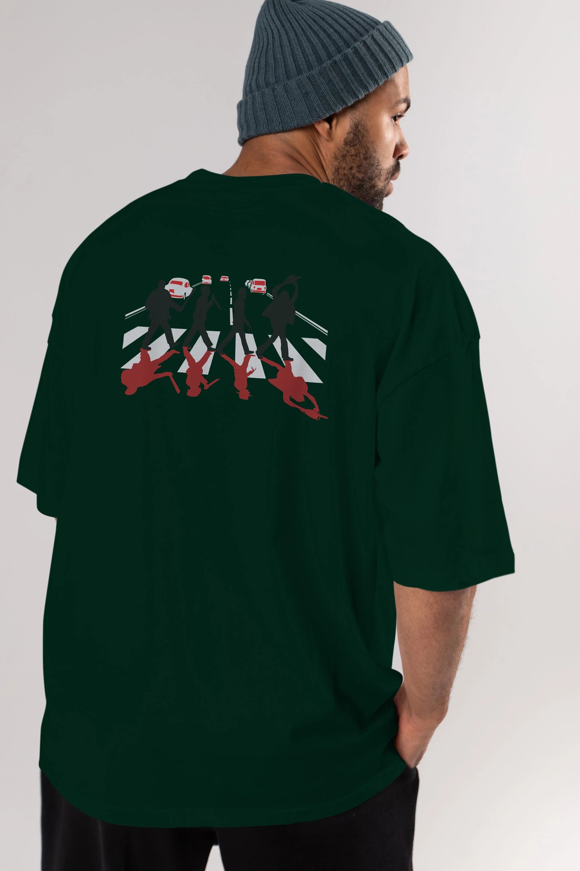 Abbey Road Killer Red Arka Baskılı Oversize t-shirt %100 pamuk Erkek Kadın Unisex