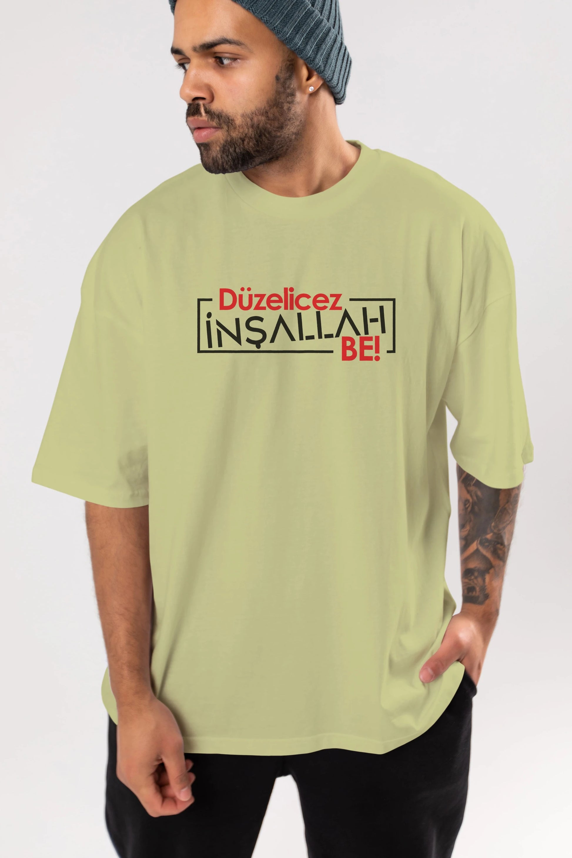 Düzelicez İnşallah Be Ön Baskılı Oversize t-shirt %100 pamuk Erkek Kadın Unisex