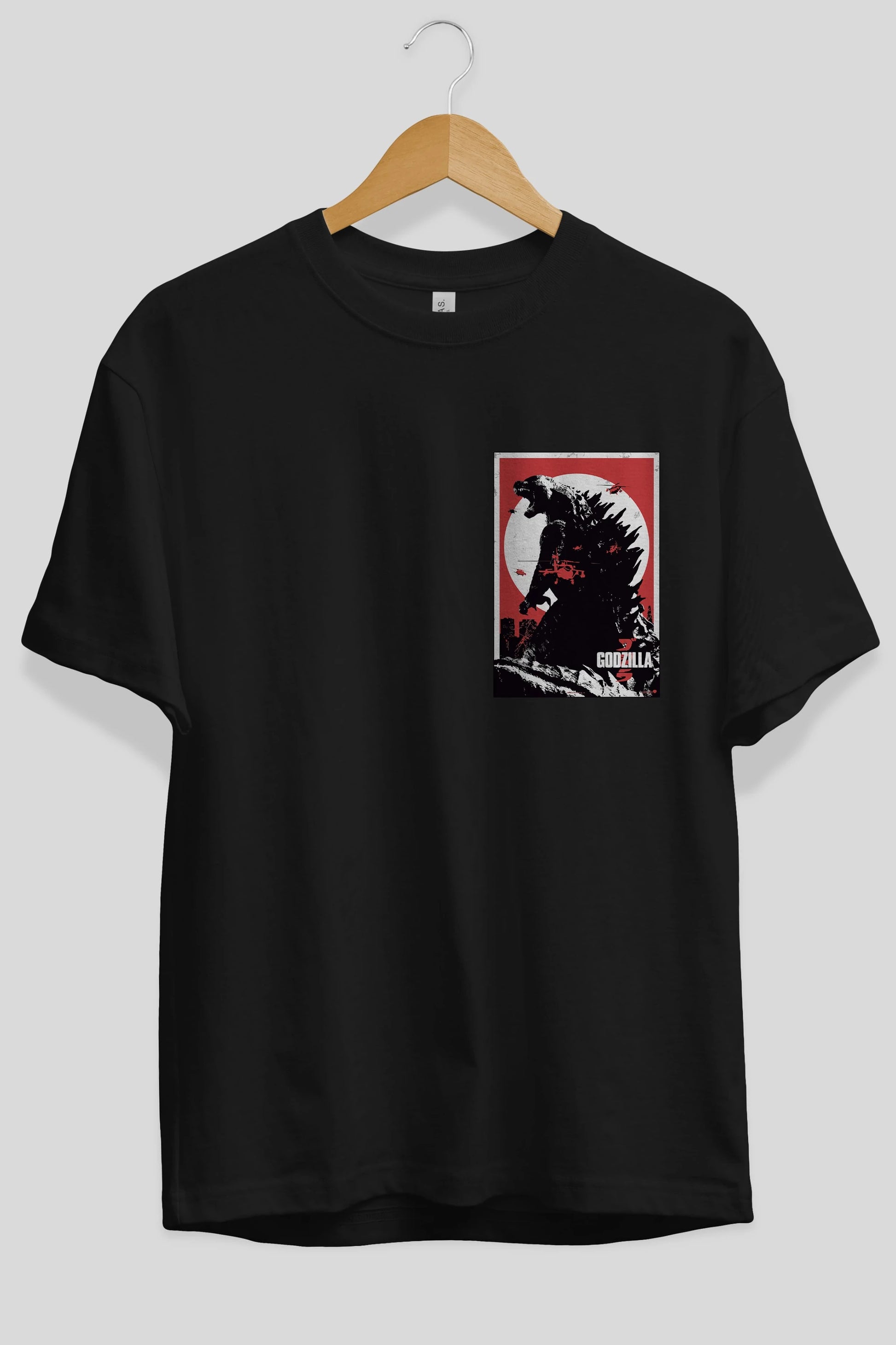Godzilla (2) Ön Sol Baskılı Oversize t-shirt Erkek Kadın Unisex %100 Pamuk Bisiklet Yaka tişort
